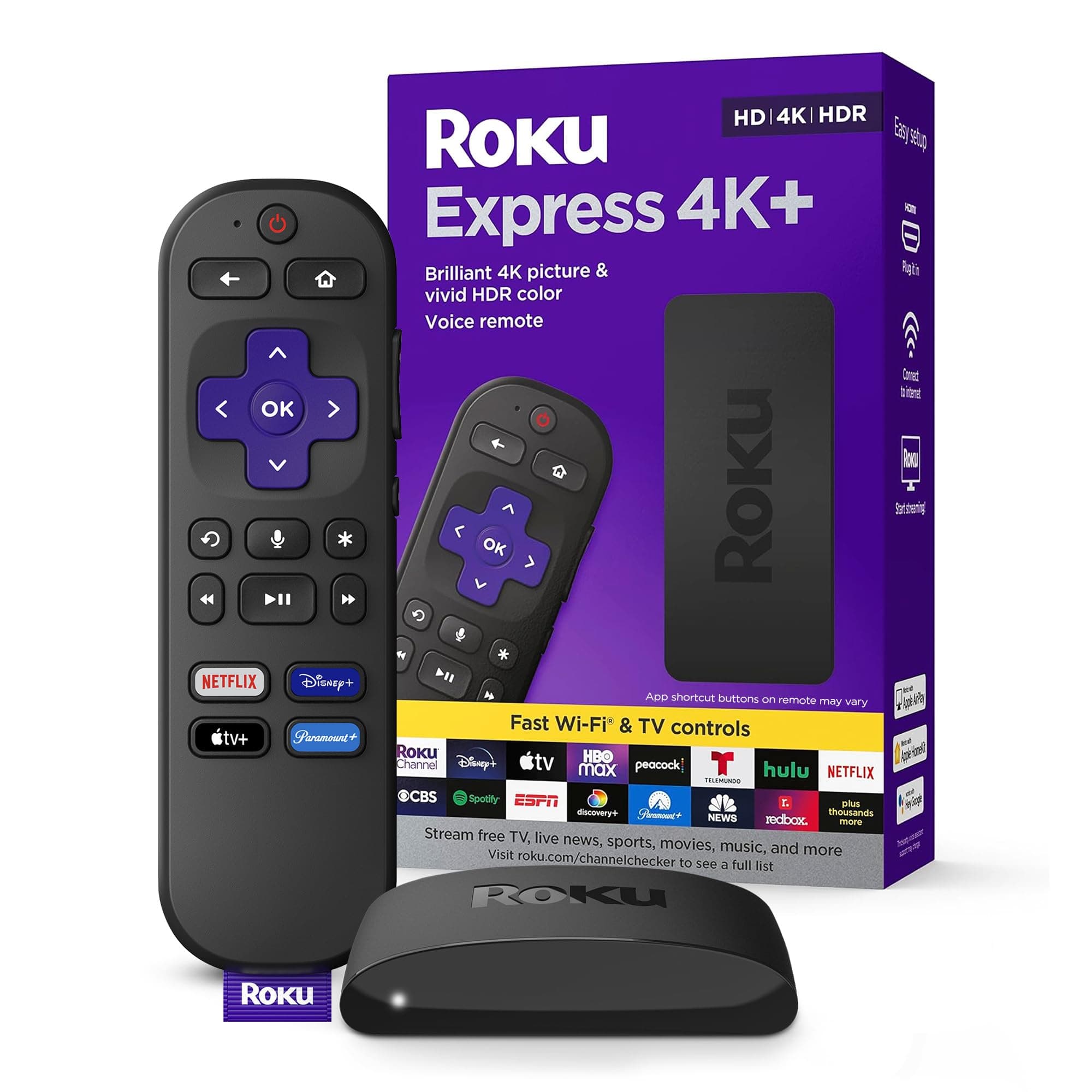 Roku Express 4K+ | Roku Streaming Device 4K/HDR with Voice Remote, Free & Live TV, view 8