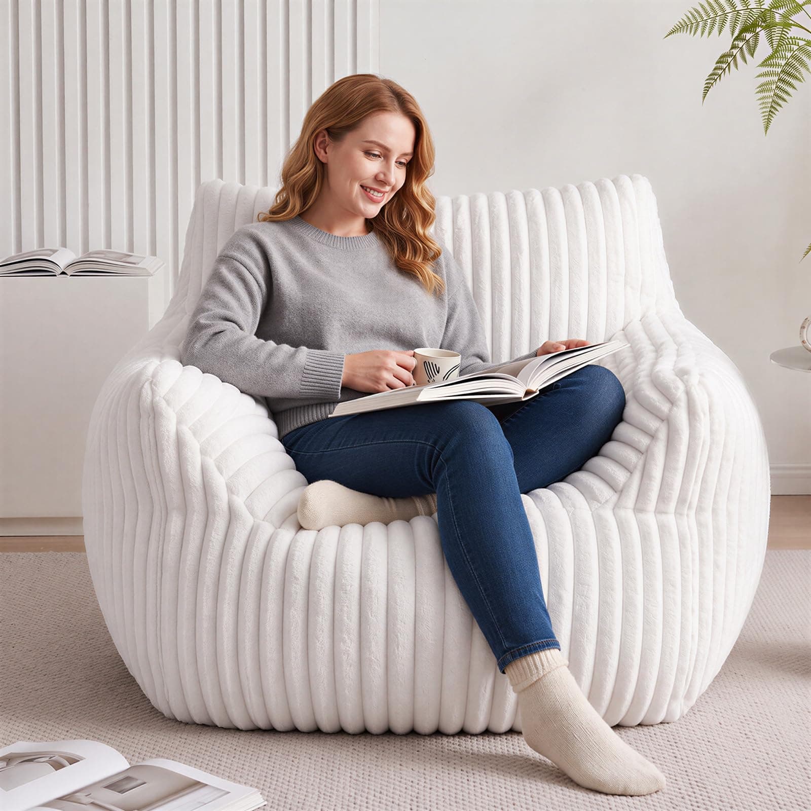 DUMOS Giant Soft Bean Bag Chair with Memory Foam Filling for Adults, Kids