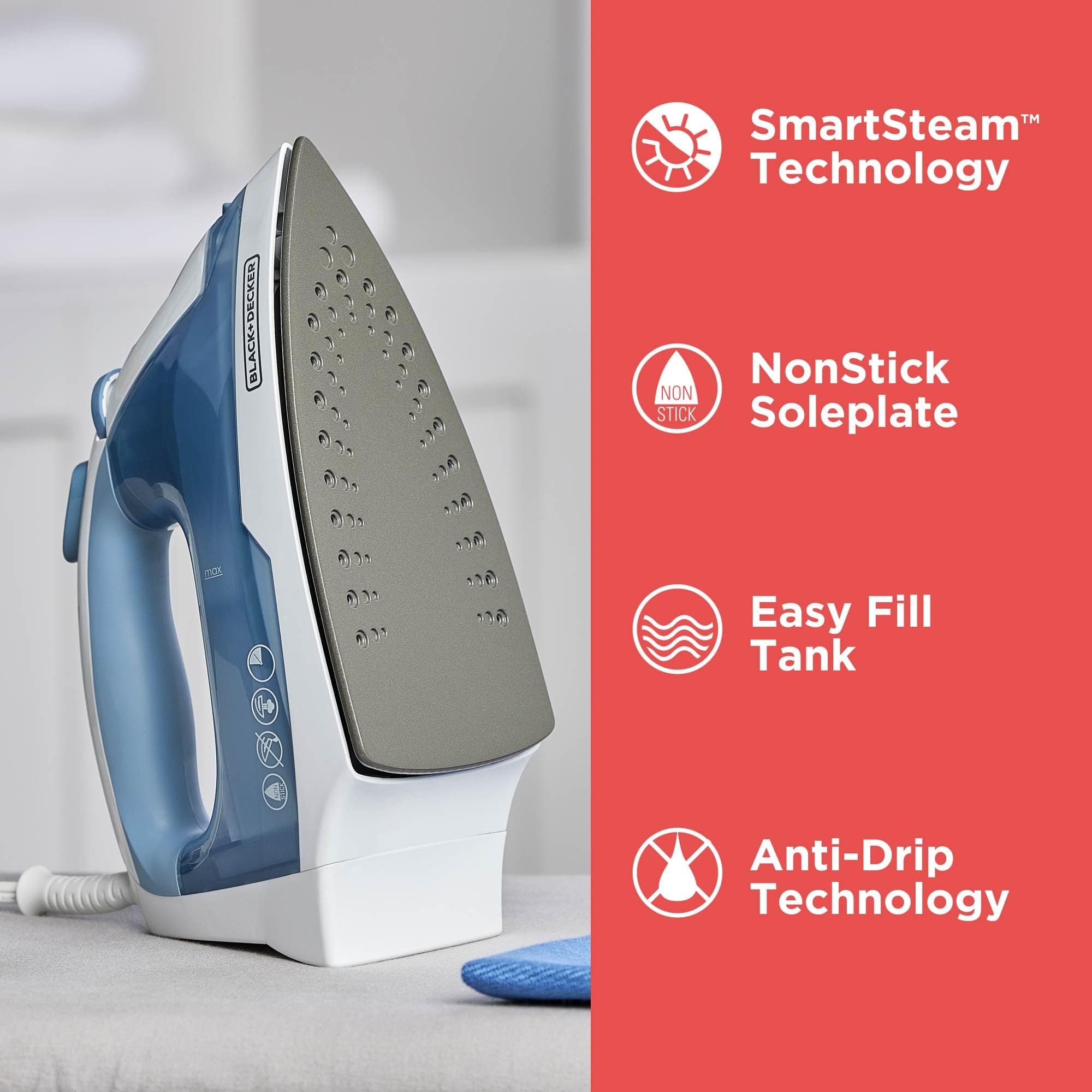 BLACK+DECKER Steam Iron for Clothes with Auto Shutoff & TrueGlide Soleplate, view 2