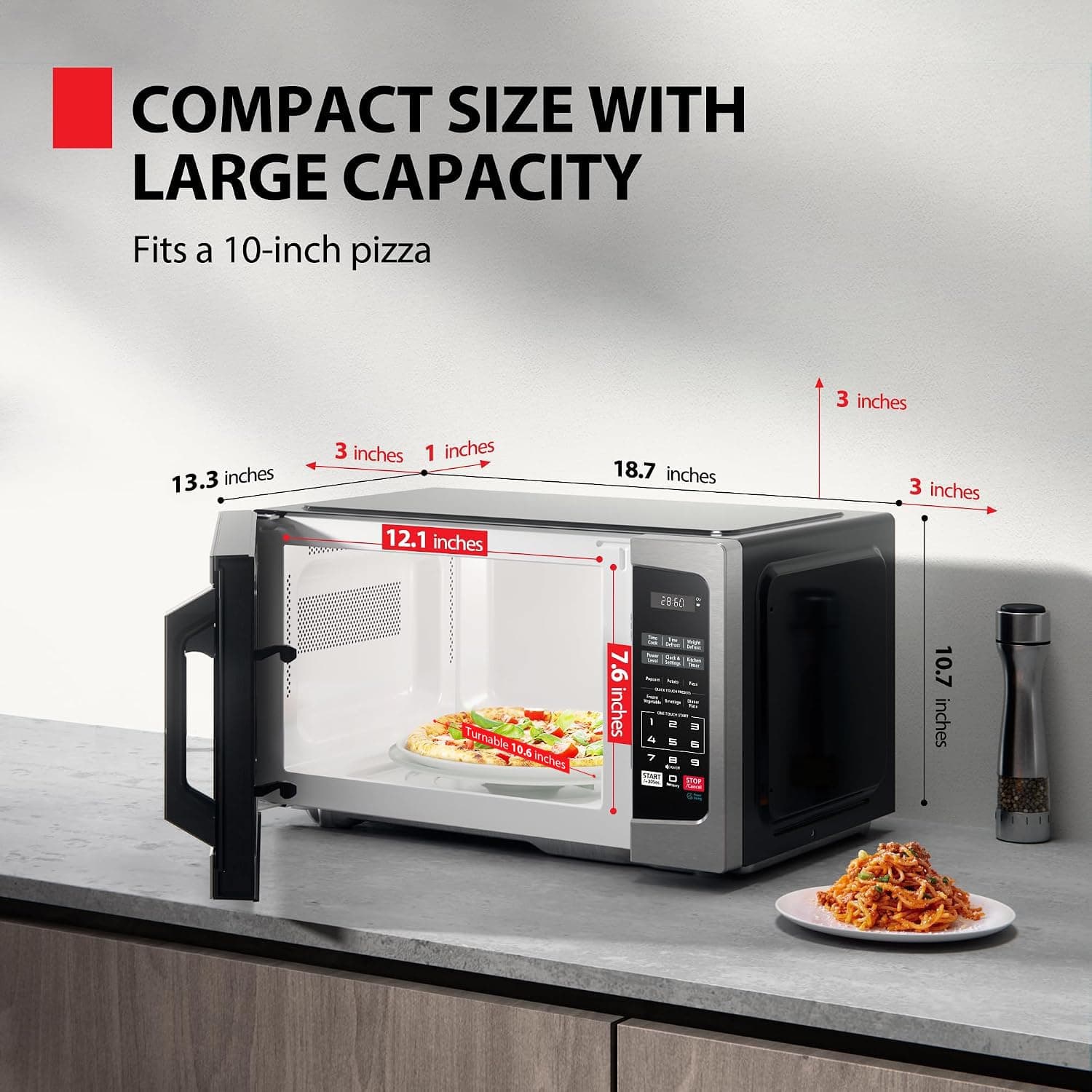 TOSHIBA Microwave Oven, 0.9 Cu.Ft, 900W, Stainless Steel, view 2