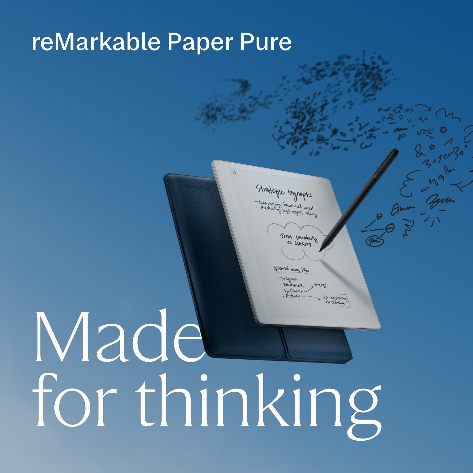 reMarkable Paper Pure with Marker Plus and Ocean Blue Sleeve Folio, view 2