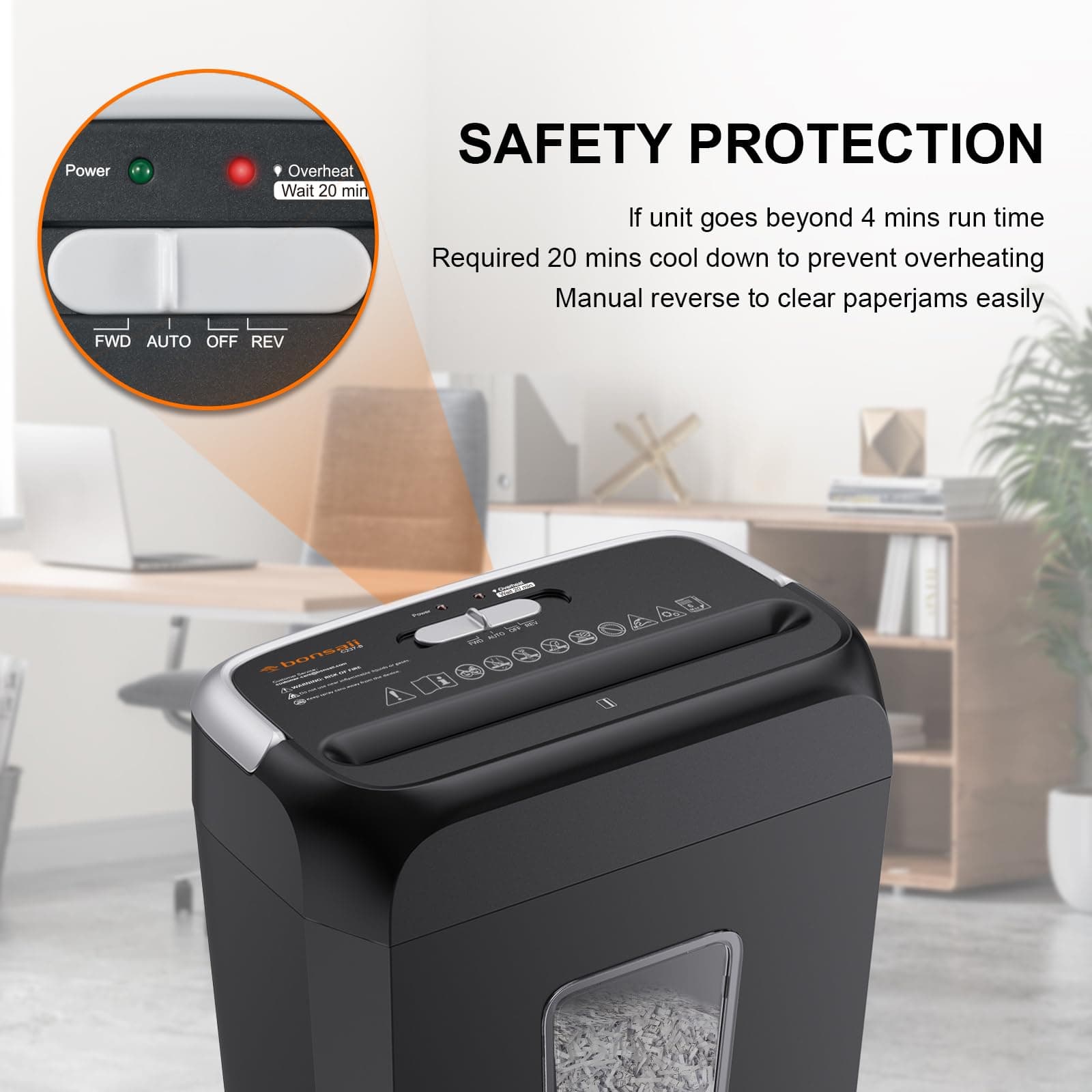 Bonsaii 6-Sheet Cross Cut Paper Shredder for Home, 3.4 Gal Bin, view 4
