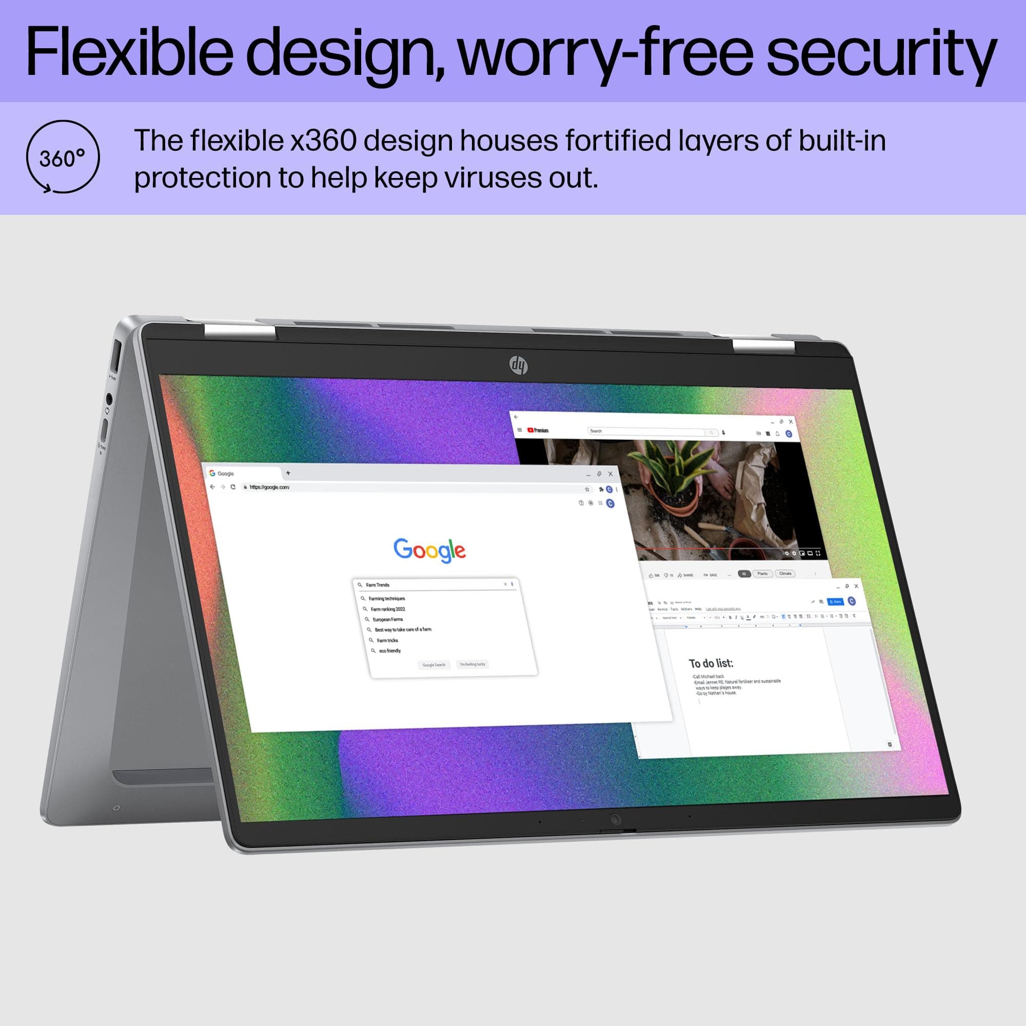 HP Chromebook Plus x360 14 inch Laptop, FHD Touchscreen, Intel Core i3-N305, 8 GB RAM, 128 GB UFS, Intel UHD Graphics, Chrome OS, 14b-cd0010nr (2024), view 7
