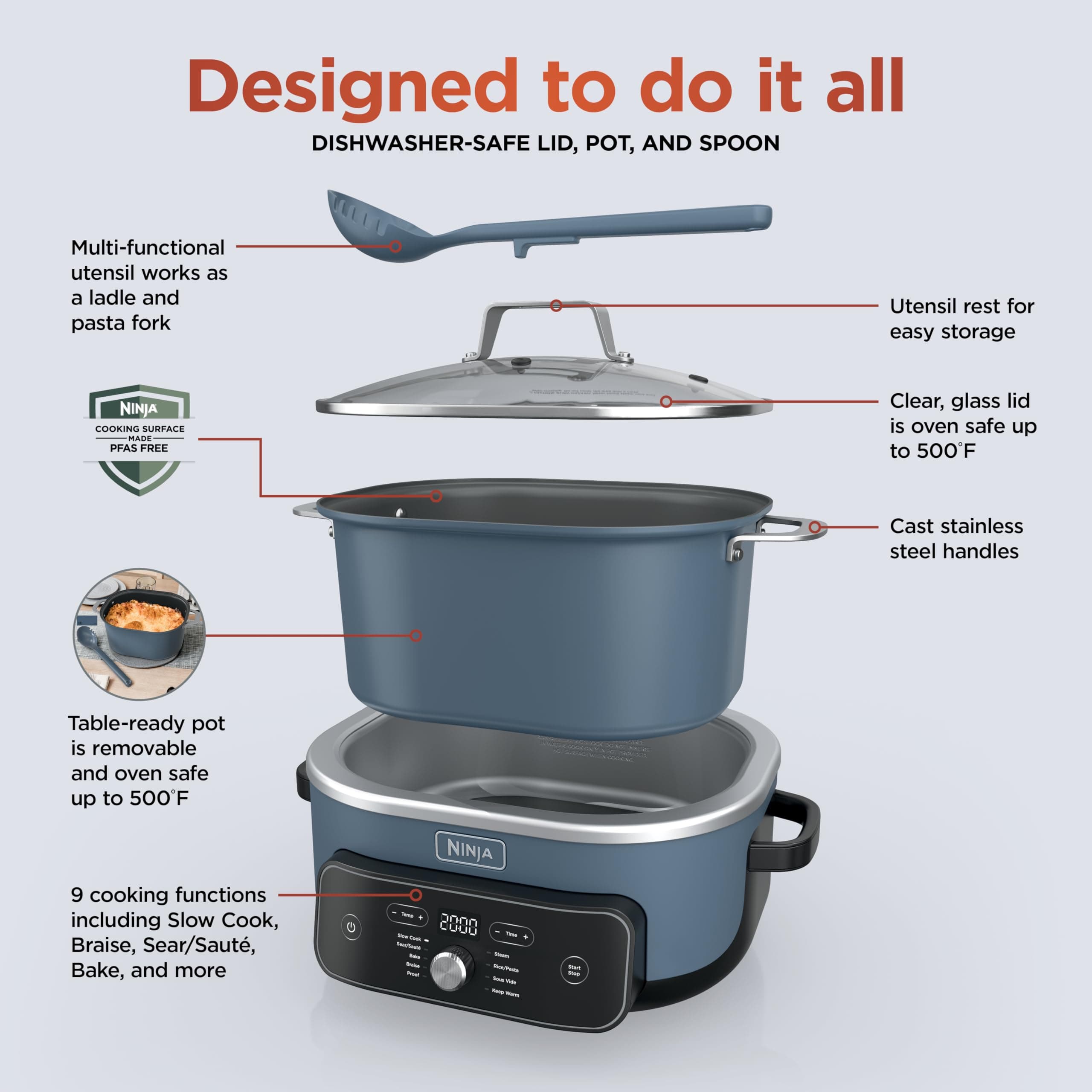 Ninja® PossibleCooker™ PRO Plus 9-in-1, 8.5-qt, Blue Macaron, MC2001, view 10