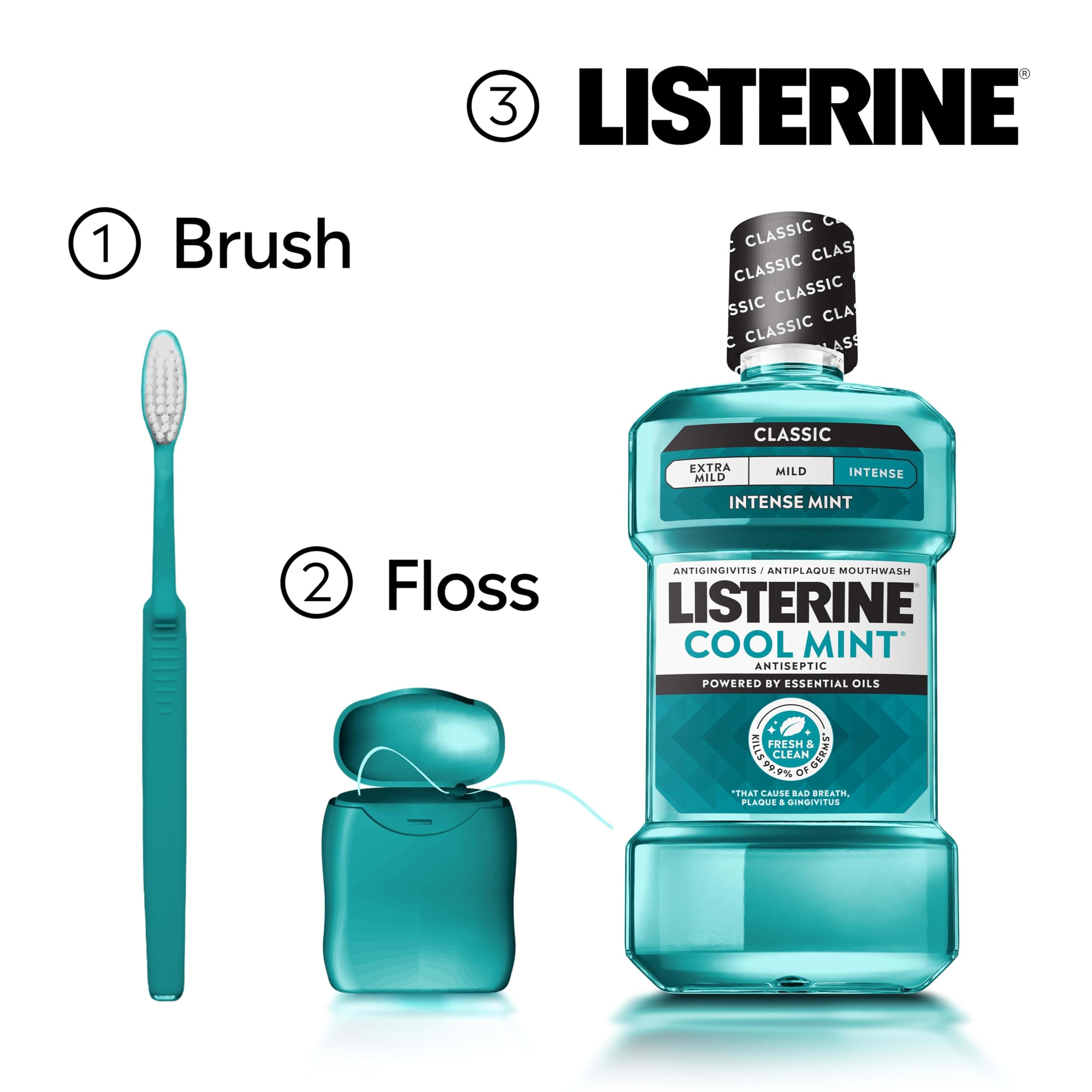 Listerine Cool Mint Antiseptic Mouthwash, Intense Mint, 33.8 fl. oz/1L x 2, view 7
