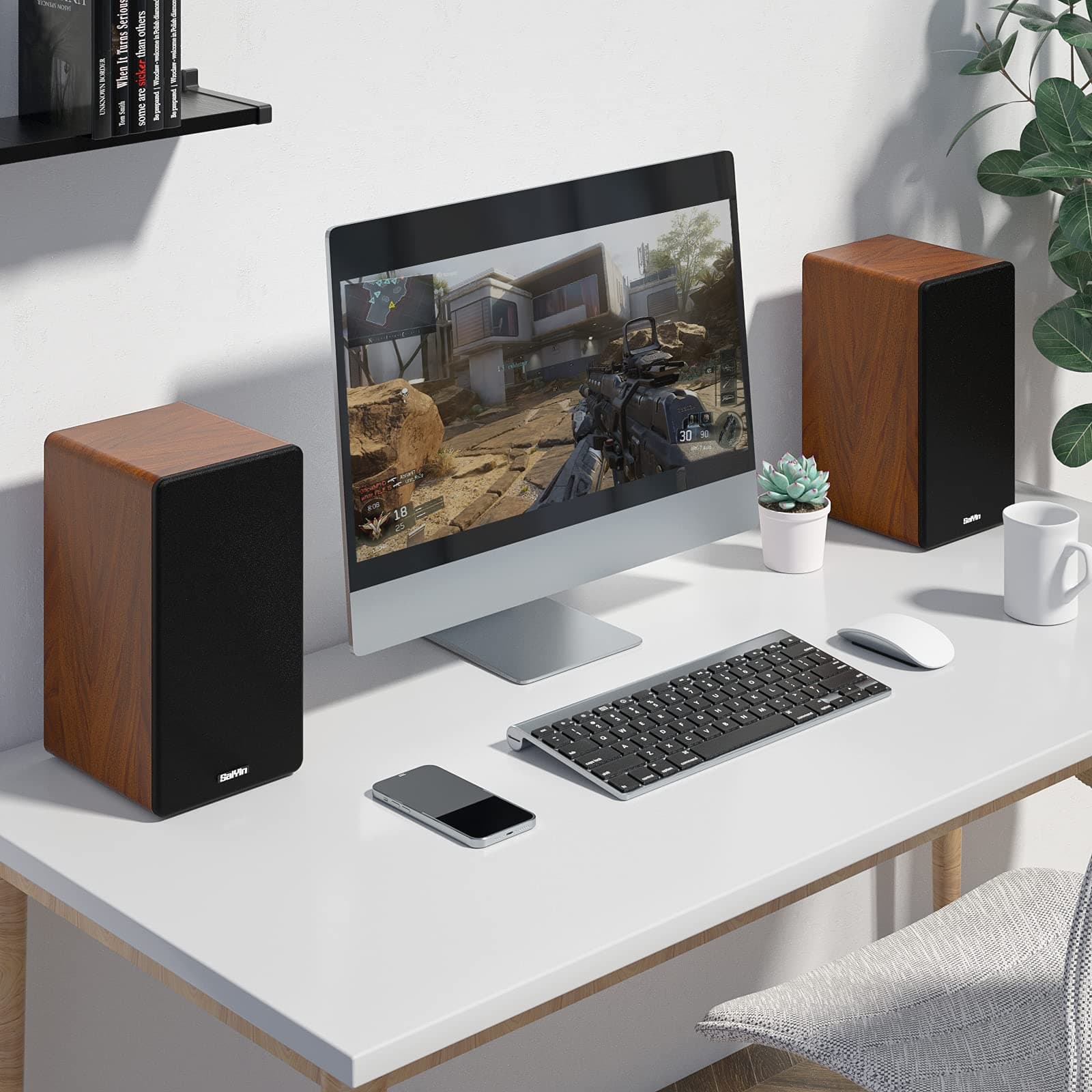 Saiyin Powered Bluetooth Bookshelf Speakers, view 6