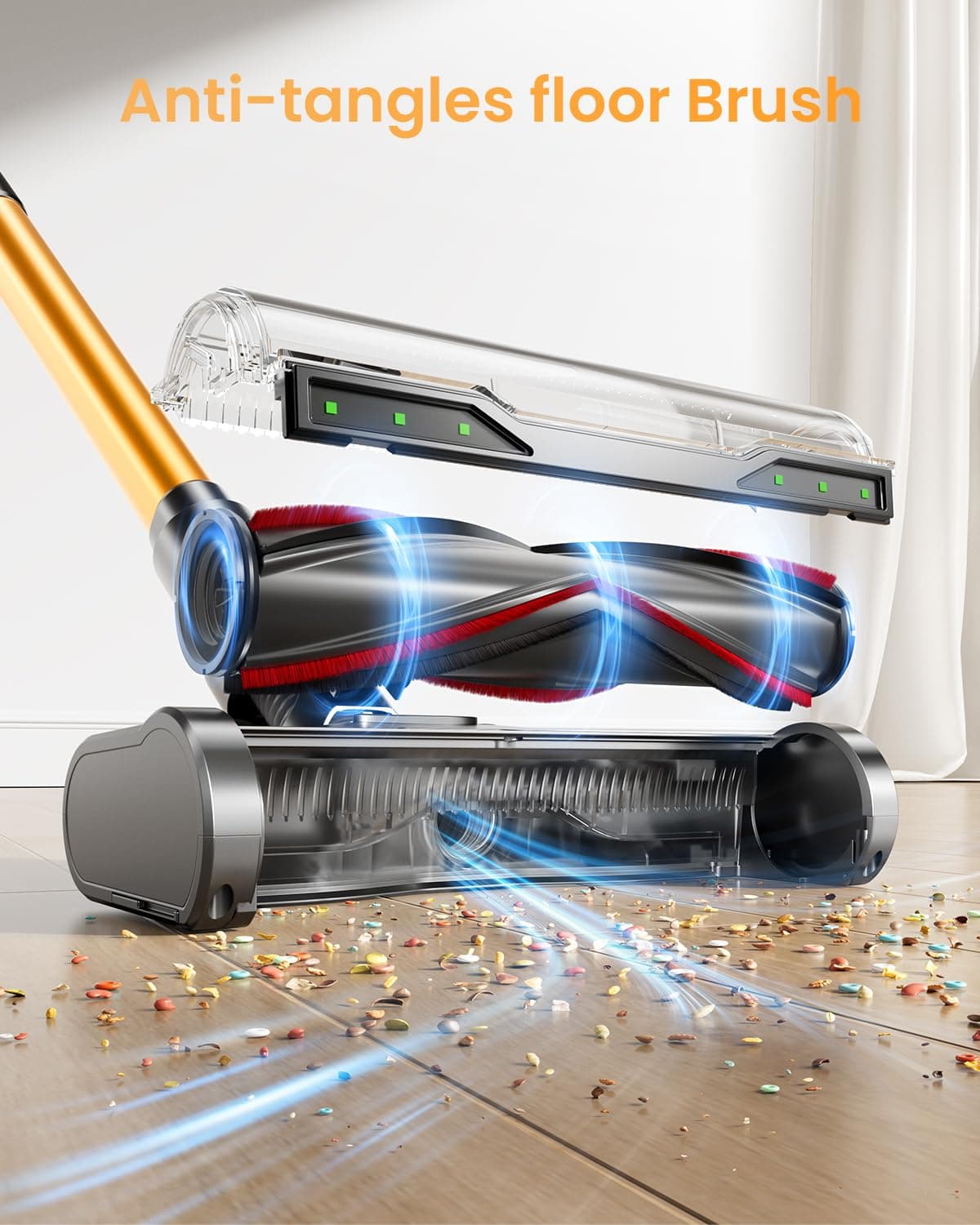 Cordless Vacuum Cleaner, 650W/60KPA/70 Mins Vacuum Cleaners for Home with Self-Standing, Anti-Tangle Vacuum Cordless, Smart Display and 1.8L Cup Cordless Stick Vacuum Cleaner for Pet Hair/Carpets, view 5