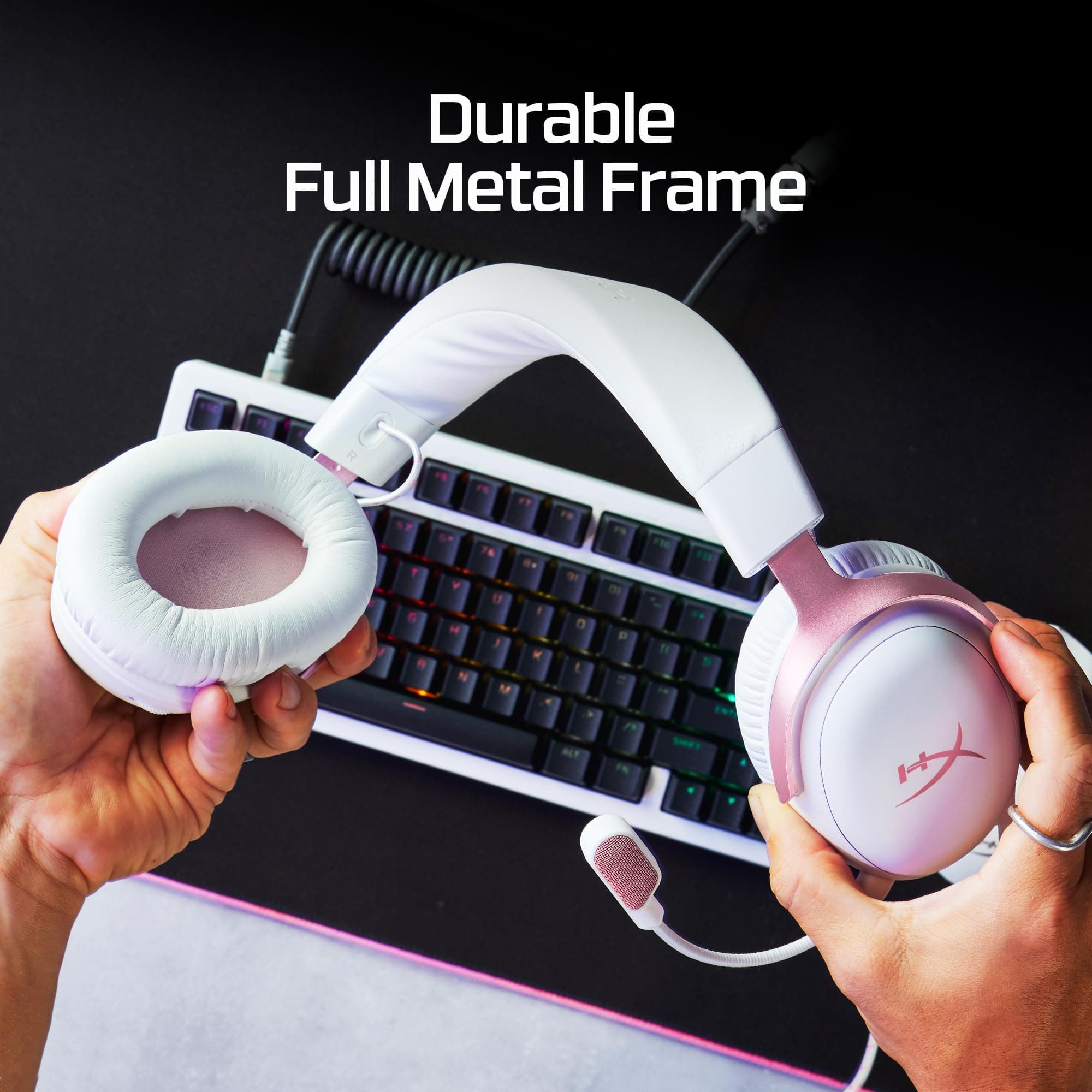 HyperX Cloud III – Wired Gaming Headset, PC, PS5, Xbox Series X|S, Angled 53mm Drivers, Memory Foam, Durable Frame, Ultra-Clear 10mm Mic, USB-C, USB-A, 3.5mm – Pink, view 8