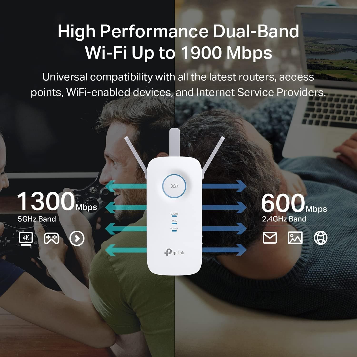 TP-Link AC1900 WiFi Range Extender RE550 | Dual-Band Wireless Repeater Amplifier w/Gigabit Ethernet Port | Up to 2200 Sq. Ft., 32 Devices | Internet Signal Booster | APP Setup | EasyMesh Compatible, view 2