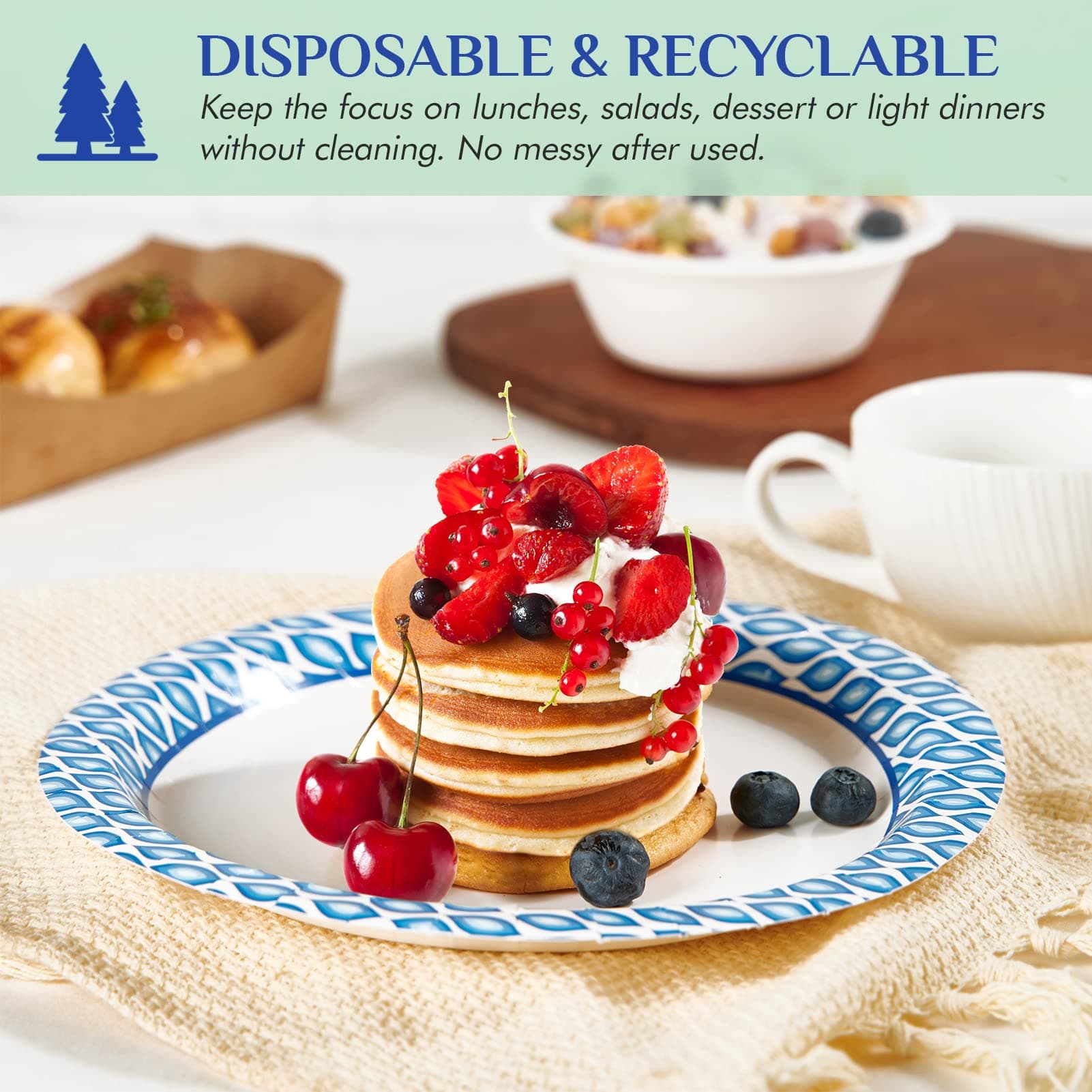 MUCHII 8.375 Inch Paper Plates, 300 Count Disposable Plates Bulk Pack, view 5