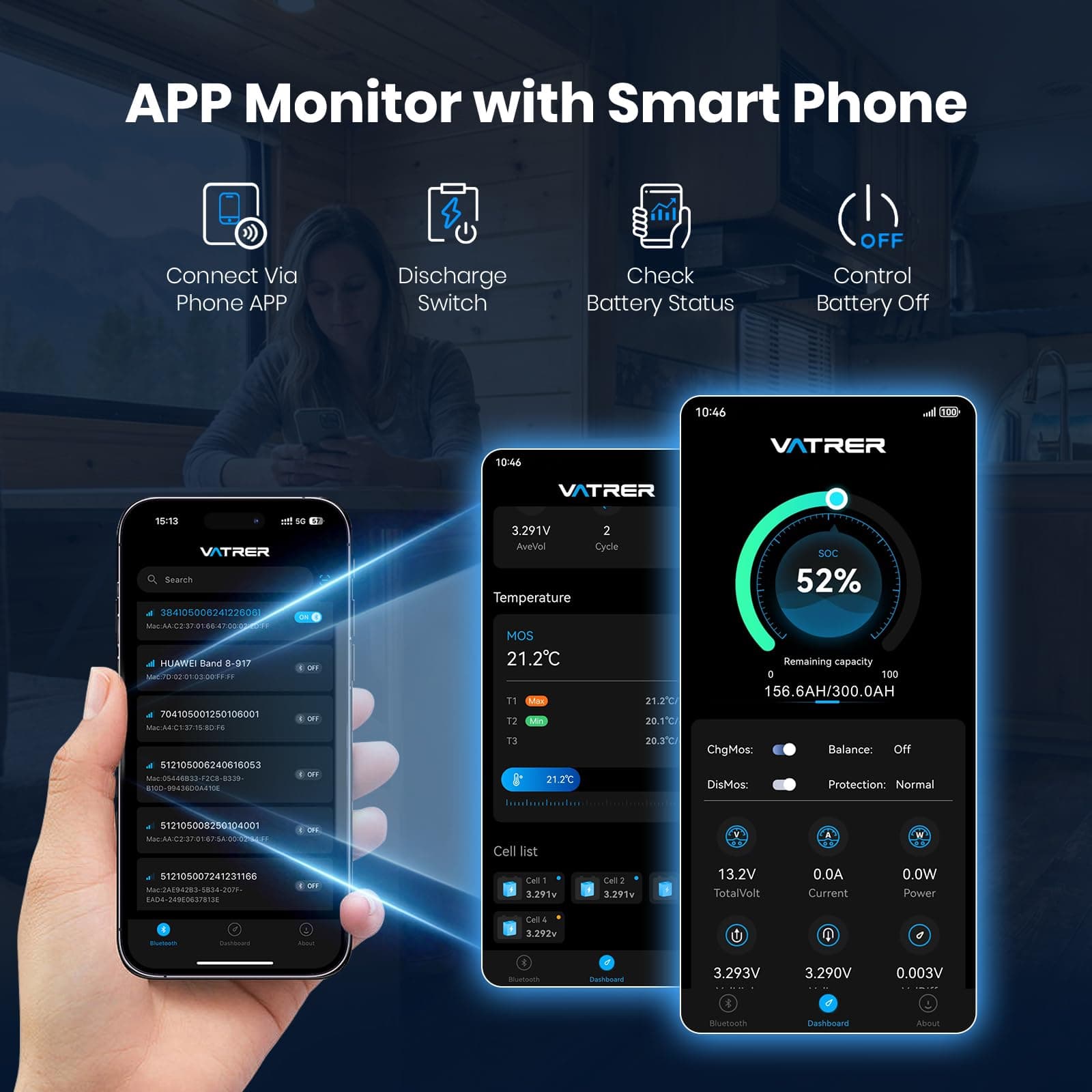 12V 300Ah Self-Heating LiFePO4 Lithium Battery with APP Monitoring, view 4