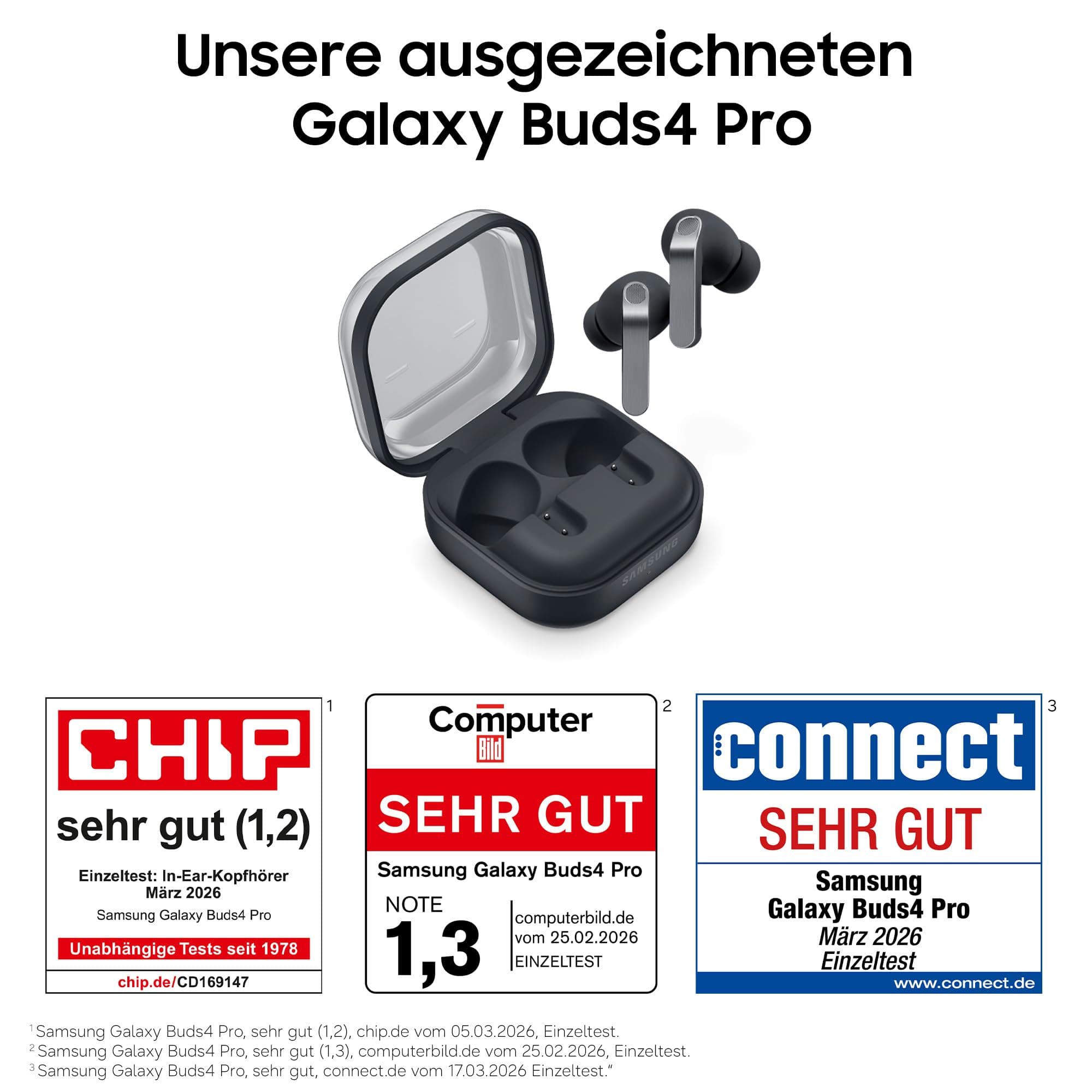 Samsung Galaxy Buds4 Pro, Kabellose Hi-Fi Bluetooth-Kopfhörer, 2-Wege-Lautsprecher, Geräuschunterdrückung per Adaptive Noise Cancelling, In-Ear-Ohrhörer, 360 Audio, AI Agent mit Sprachsteuerung, Black, view 2