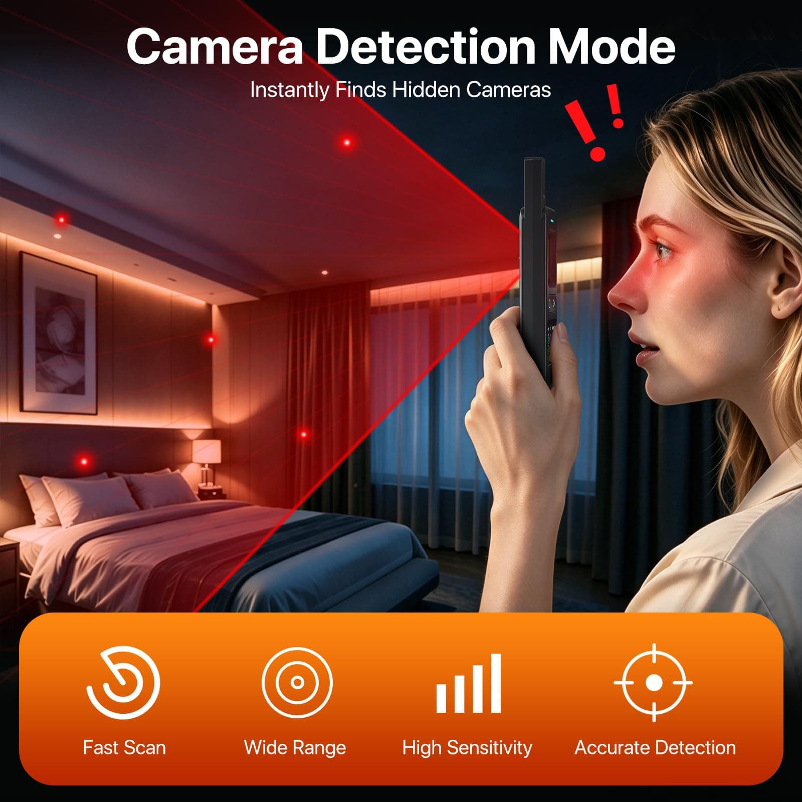 7-in-1 Hidden Camera Detector, Spy Camera Finder, Magnetic GPS Tracker Detector, Anti-Theft Alarm with Built-in Flashlight, Rechargeable Privacy Protection Device for Hotel, Car, Office Travel Black, view 4