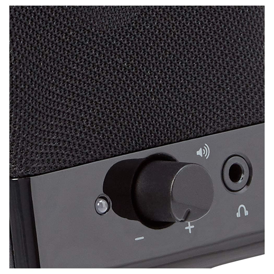 Amazon Basics USB-Powered Computer Speakers with Volume Control for Desktop or Laptop PC, Compact Size, Headphone Jack, Portable, Plug-N-Play, Black, view 2