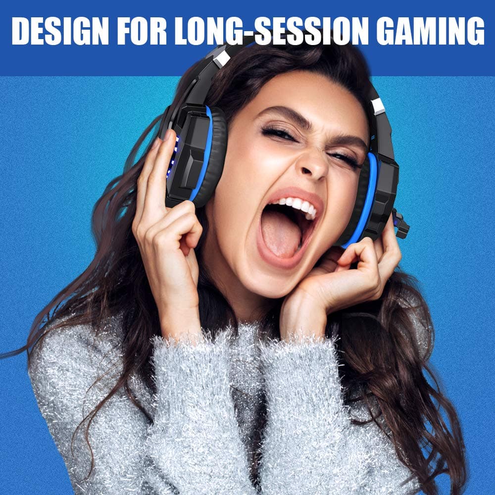 BENGOO G9000 Stereo Gaming Headset for PS4 PC Xbox One PS5 Controller, Noise Cancelling Over Ear Headphones with Mic, LED Light, 7.1 Surround Sound, Soft Memory Earmuffs for Nintendo Xbox Series X|S, view 7