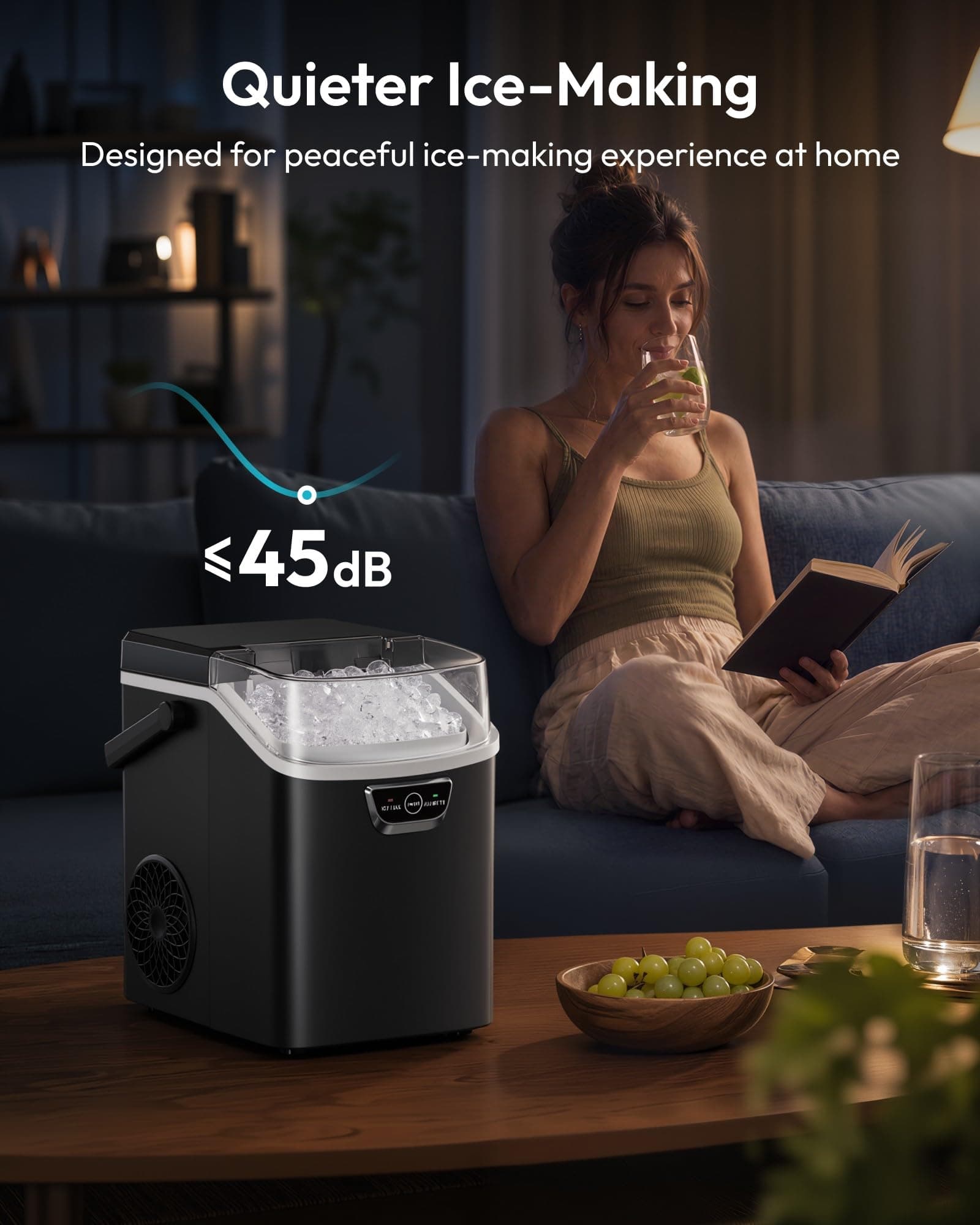 EUHOMY Nugget Ice Maker Countertop with Handle, Max 40lbs Daily Sonic Ice, view 8