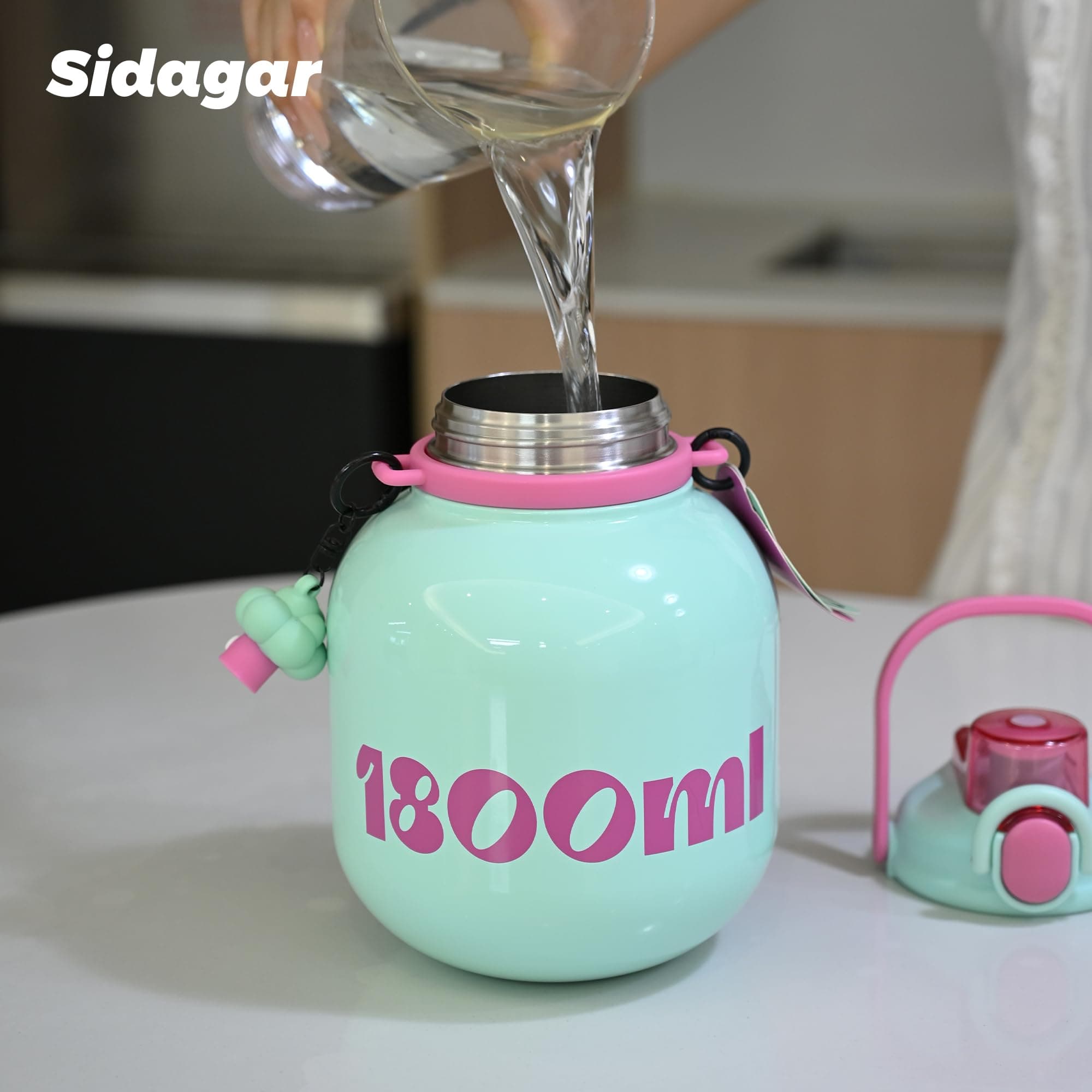 Sidagar 60 oz Half Gallon Insulated Water Bottle with Straw, Green, view 6