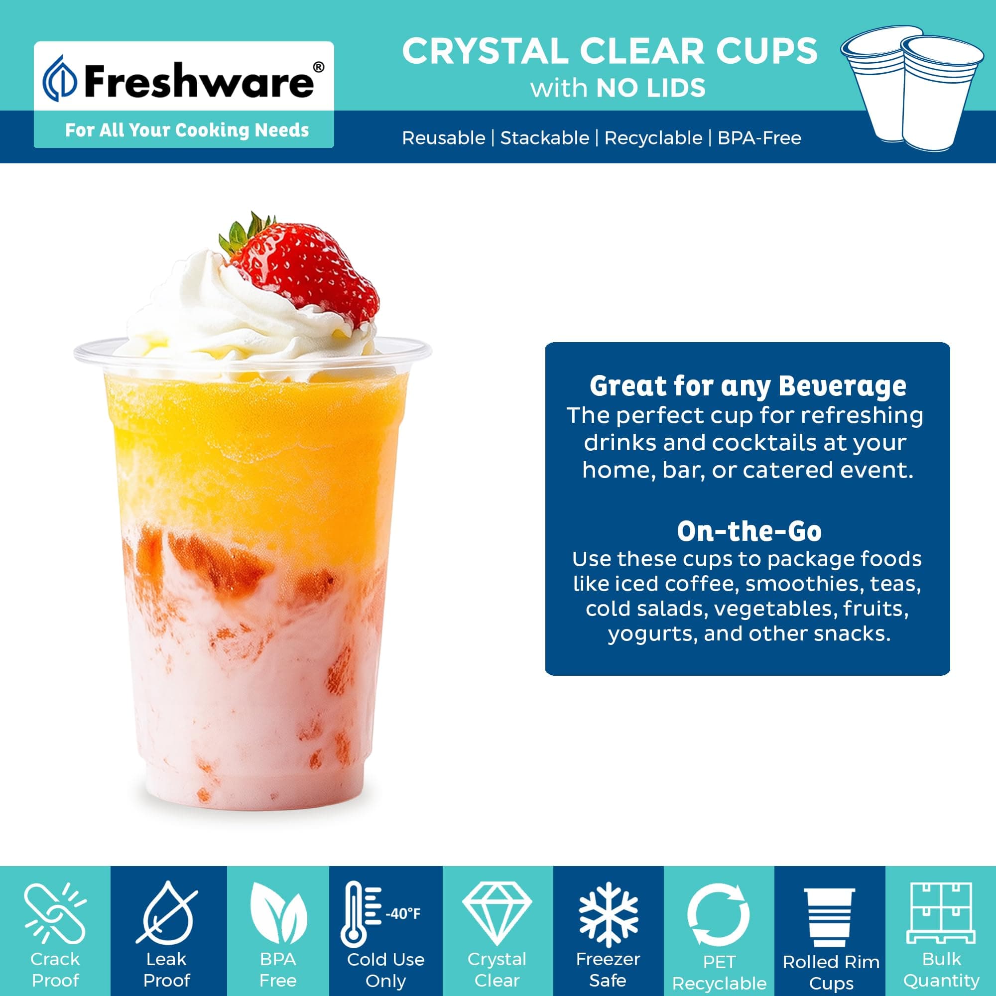 Freshware 16 oz Clear Disposable Plastic Cups, Clear Plastic Cups Tumblers, Heavy-duty Party Glasses, Disposable Cups for Thanksgiving, Halloween, Christmas Party, 16 Oz Cups, 100 Count (Pack of 1), view 2