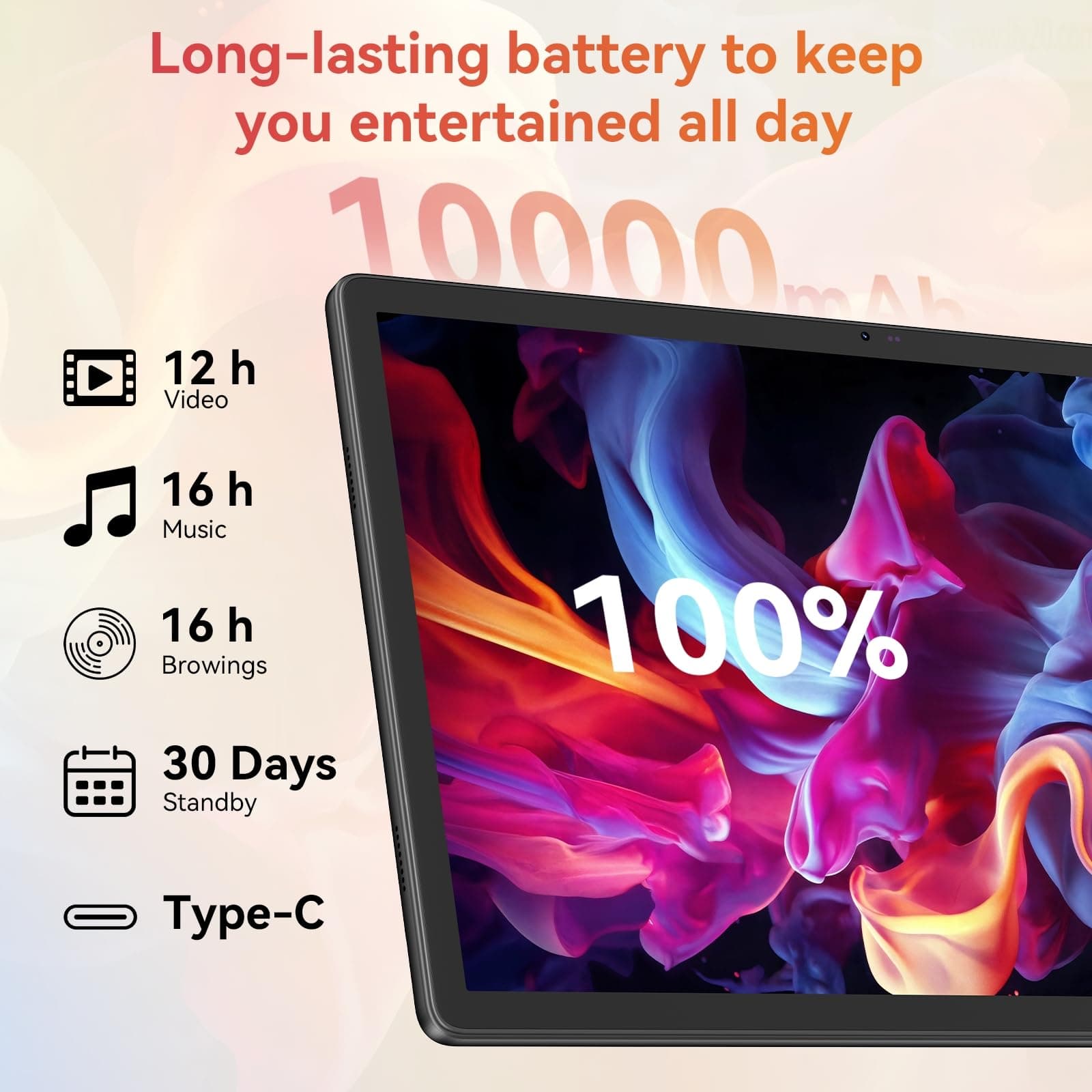 URAO Tablet|14 inch Android 16 Tablet|30GB RAM 256GB ROM |1920 * 1200 IPS FHD|10000mAh 30W Fast Charging|Octa-core Processor|Wi-Fi 6, BT 5.4|Dual Camera with Gemini AI|Keyboard|Stylus|Case|Headphone, view 4