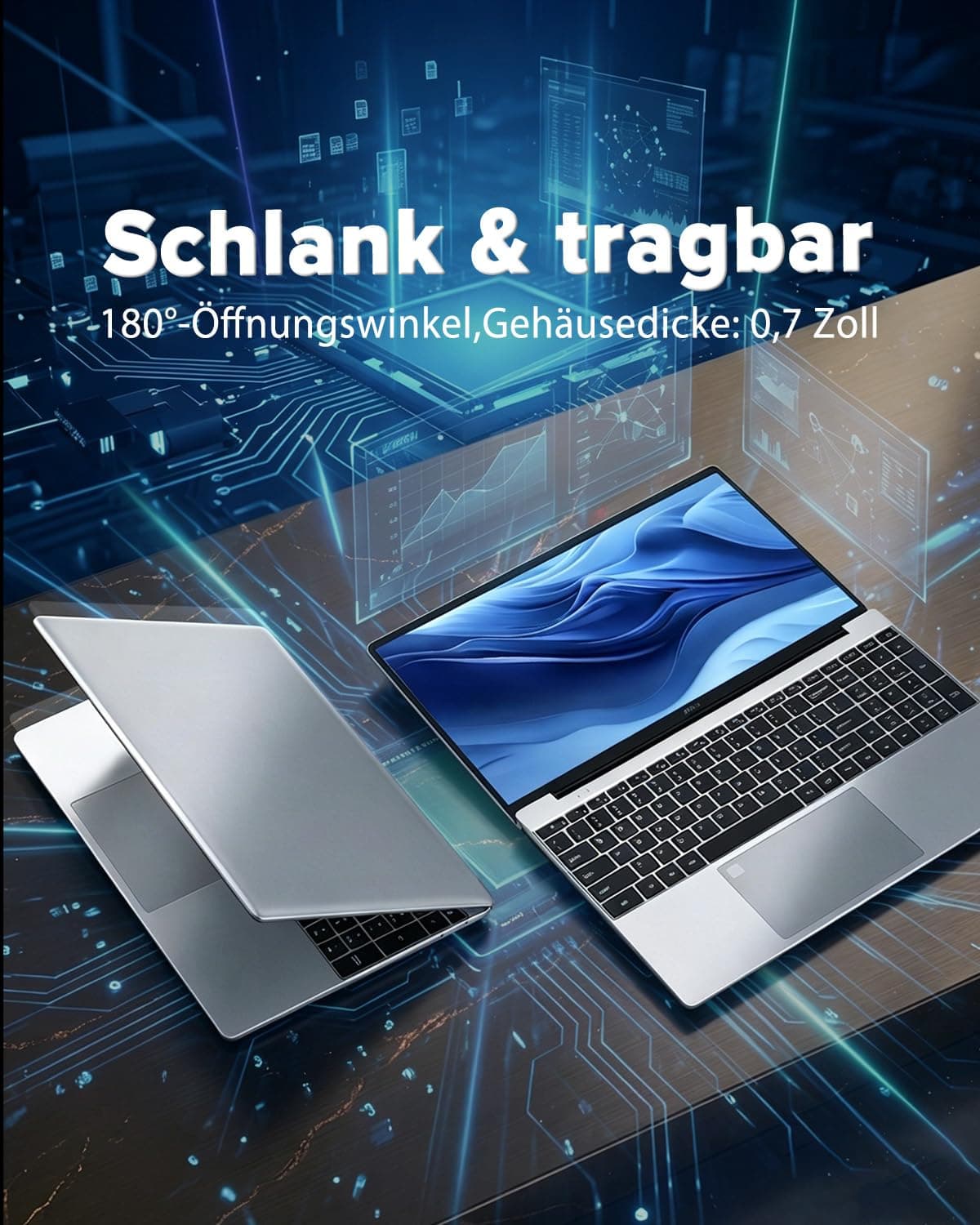 Molegar 2026 Laptop 15.6 Zoll,8GB RAM 256GB SSD,N5100 Prozessor,FHD Display,Notebook mit Beleuchtete Tastatur und Fingerabdrucksensor für Studierende und Unternehmen, view 6