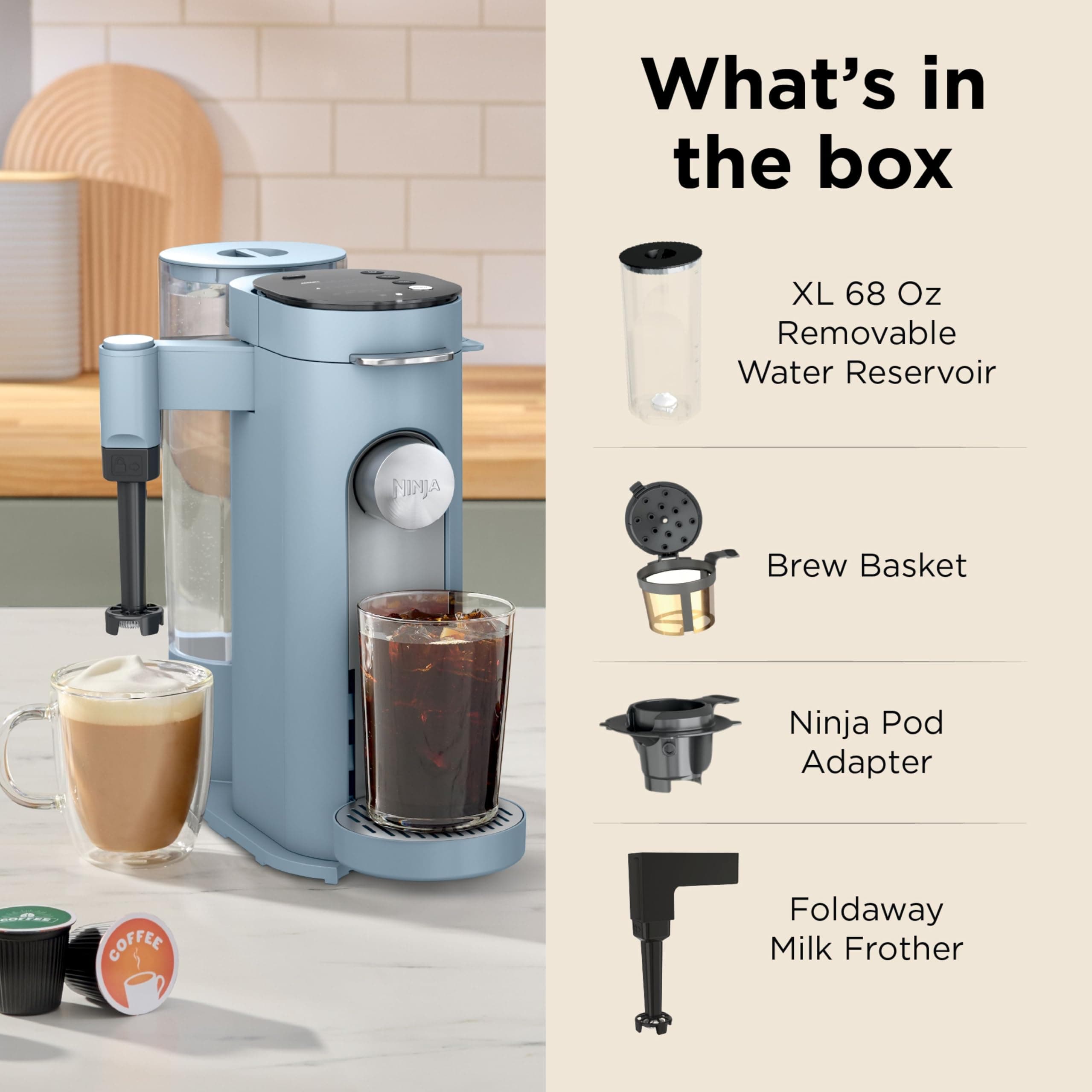 Ninja Pod & Grounds XL Coffee Maker, K-Cup Compatible, Denim Blue, PB055ABL, view 8