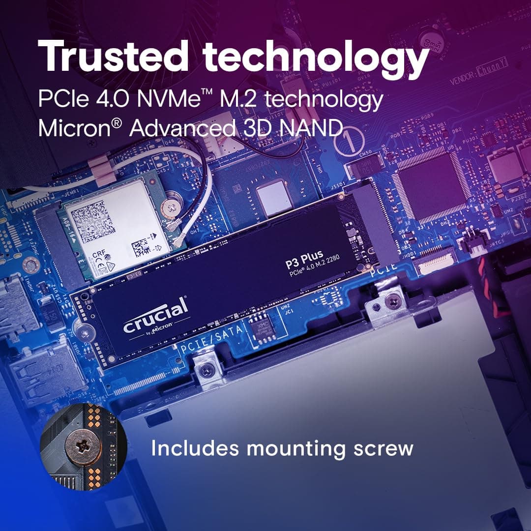 Crucial P3 Plus PCIe Gen4 NVMe 2TB SSD, Up to 5,000MB/s Read, Laptop & Desktop (PC) Compatible, Solid State Drive – CT2000P3SSD8, view 5