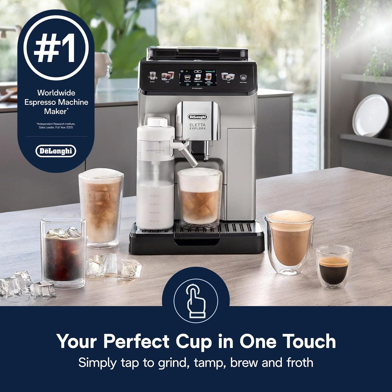 De'Longhi Eletta Explore Espresso Machine with Coffee Grinder, Milk Frother, view 2