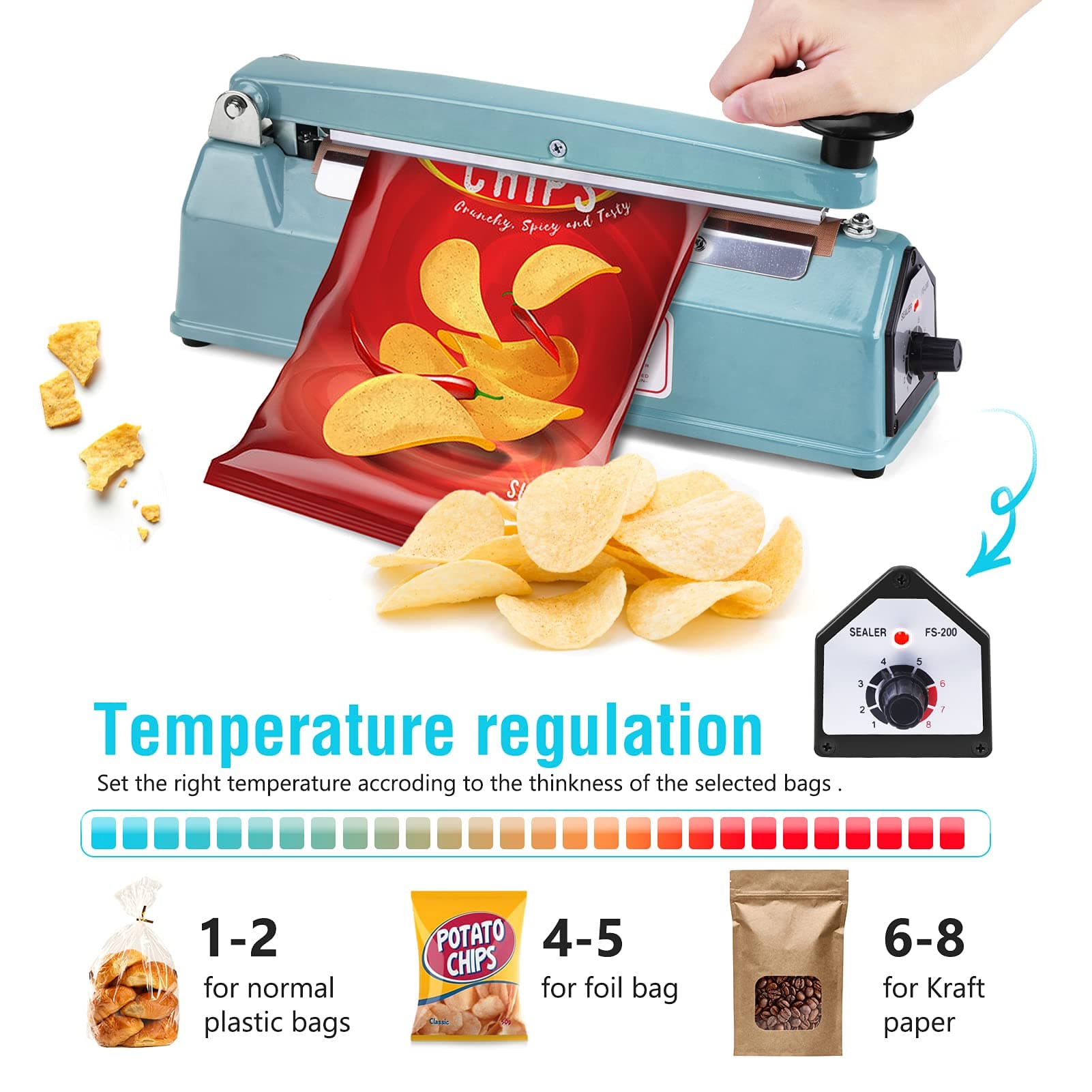 METRONIC Impulse Sealer 8 inch, Manual Heat Sealer Machine for Plastic Bags, view 5
