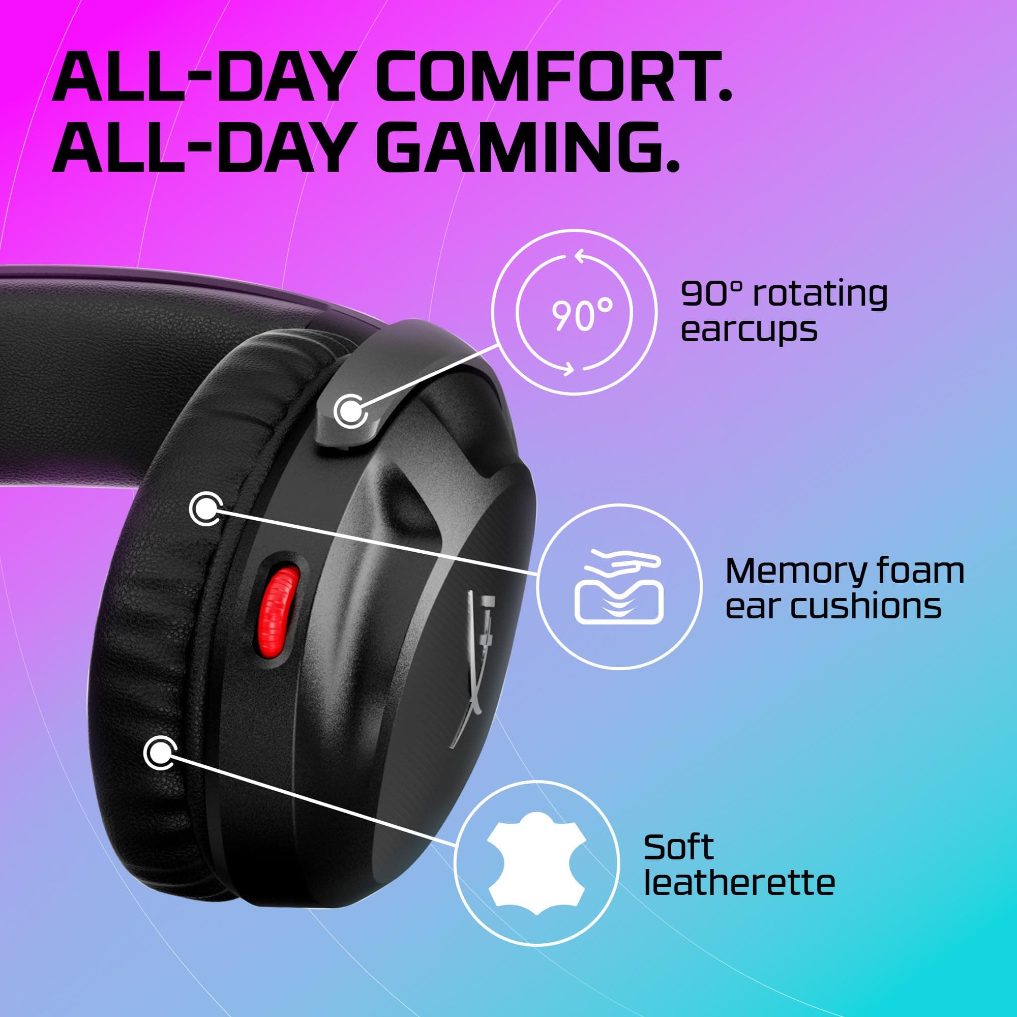 HyperX Cloud Stinger 2 – Gaming Headset, DTS Headphone:X Spatial Audio, Lightweight Over-Ear Headset with mic, Swivel-to-Mute Function, 50mm Drivers, PC Compatible, Black, view 5