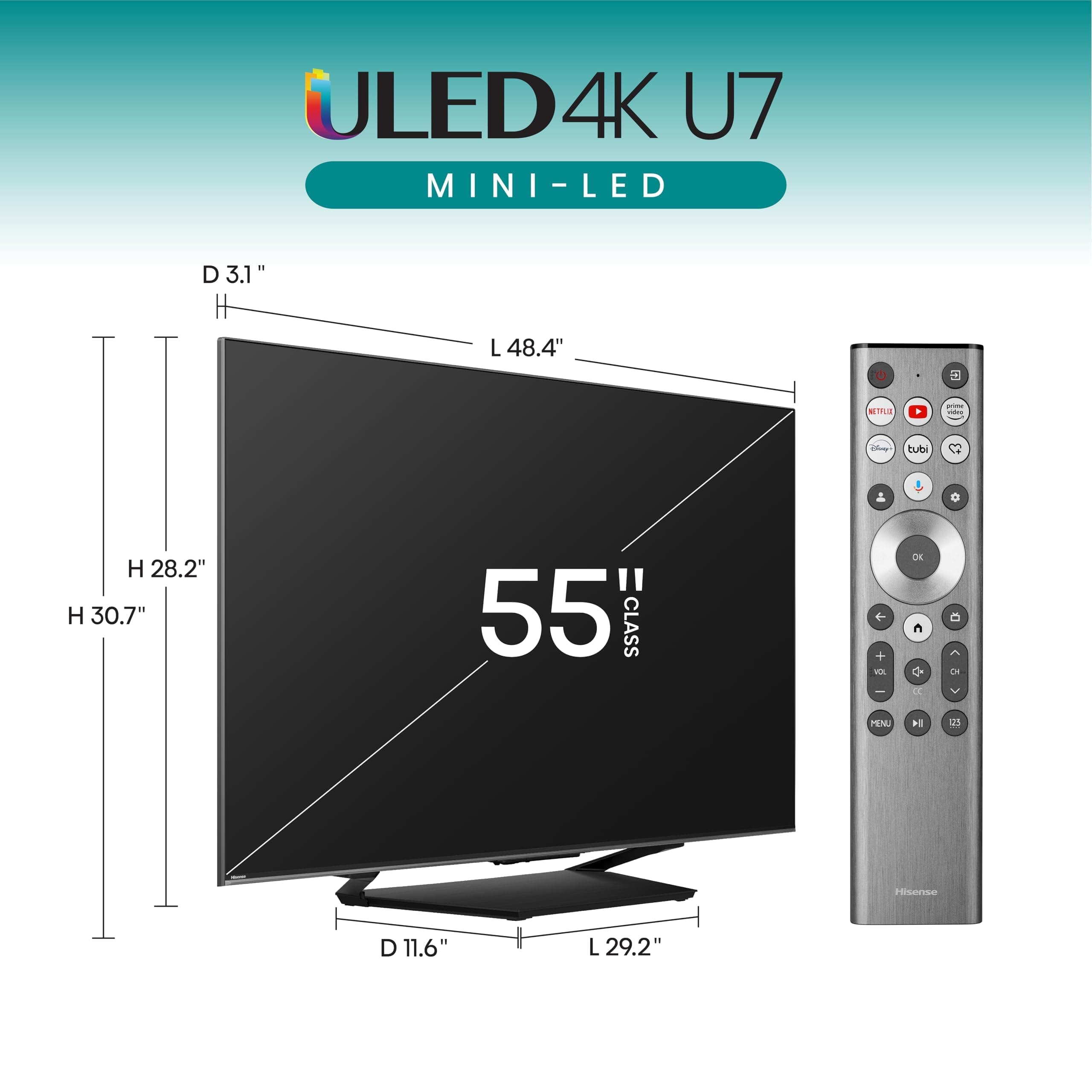 Hisense 55-Inch Class U7 Series Mini-LED ULED 4K UHD Google Smart TV (55U7N) - QLED, Dolby Vision IQ, Dolby Atmos, Full Array Local Dimming, 144Hz Game Mode Pro, VRR, Alexa Compatibility, view 2