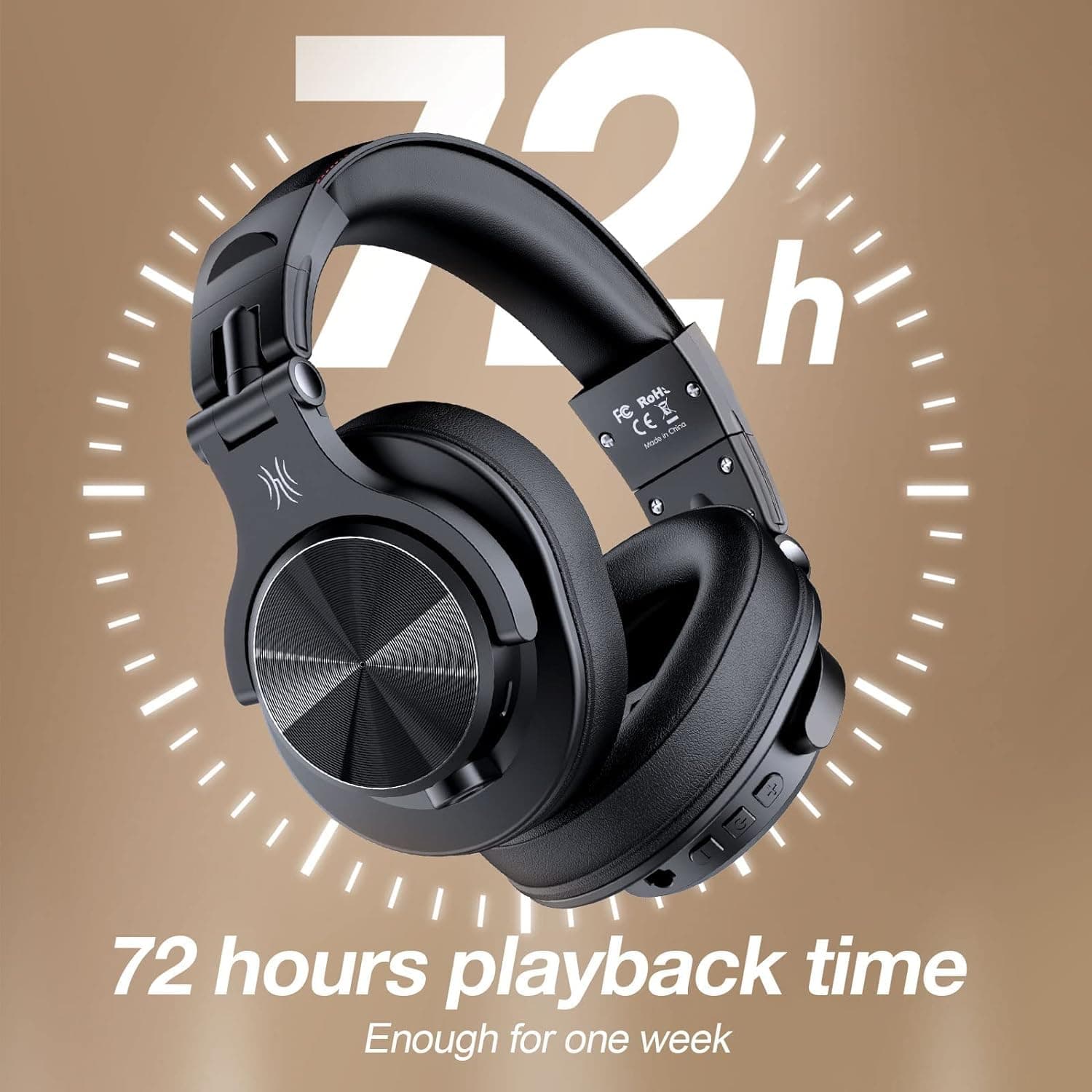 OneOdio A70 Bluetooth Over-Ear Headphones, Hi-Res Wired DJ Studio - Black, view 3