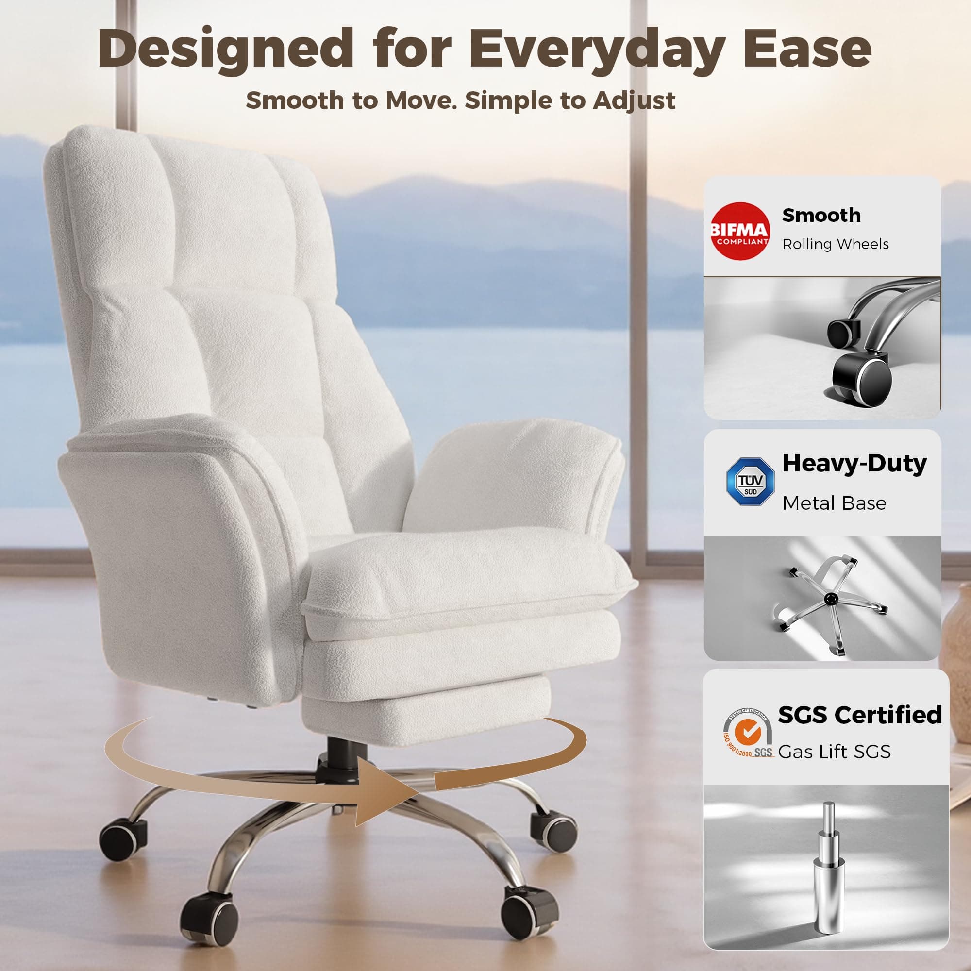 Big and Tall Office Chair, Flip Armrests for Pets & Cross Legged Sitting, view 4