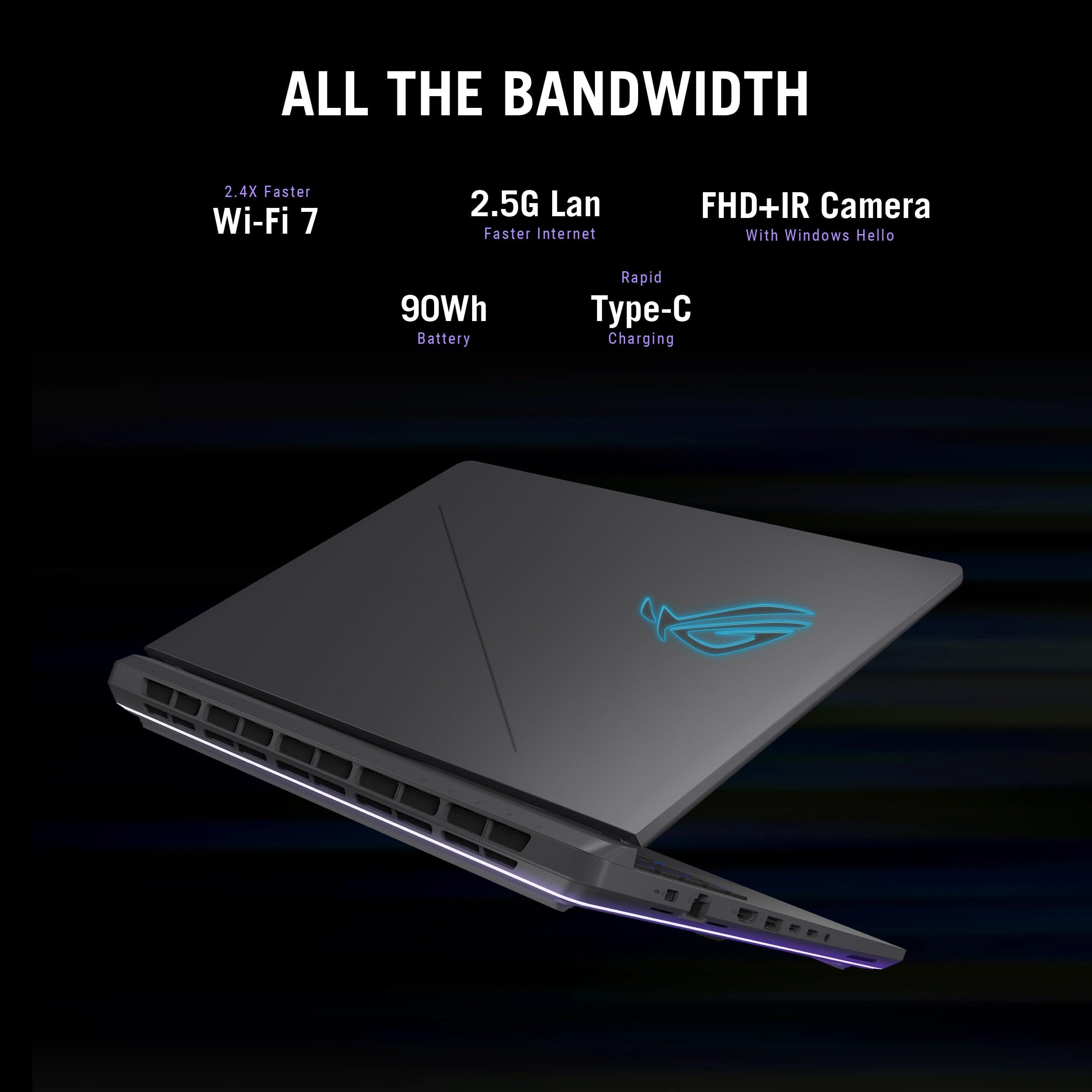 ASUS ROG Strix G16 (2025) Gaming Laptop, 16” FHD+ 16:10 165Hz/3ms, NVIDIA® GeForce RTX™ 5060, Intel® Core™ i7 Processor 14650HX, 16GB DDR5, 1TB Gen 4 SSD, Wi-Fi 7, Windows 11 Home, G615JMR-AS74, view 10
