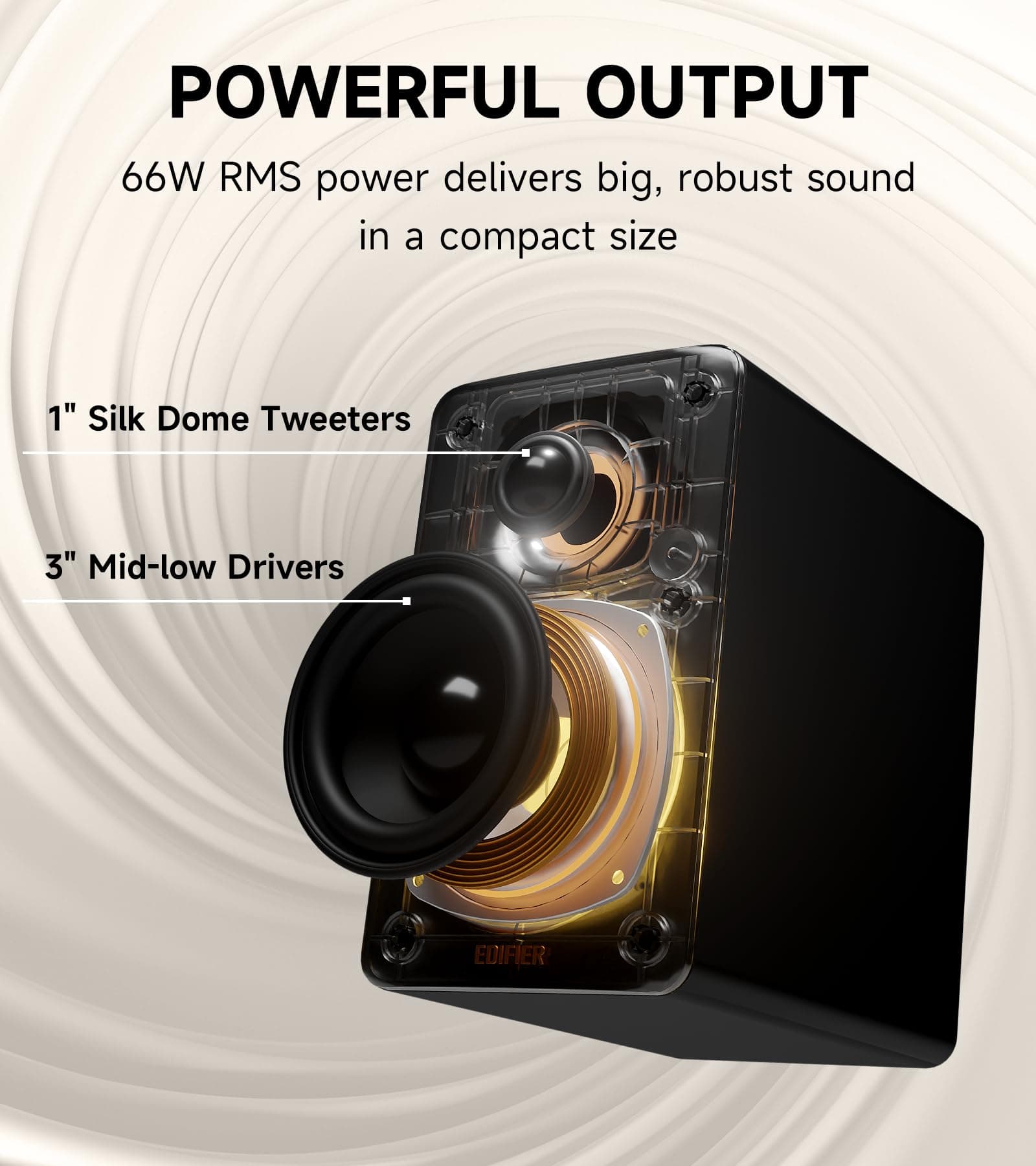 Edifier M60 Multimedia Speaker, 66W RMS Computer Speaker, Black, view 4