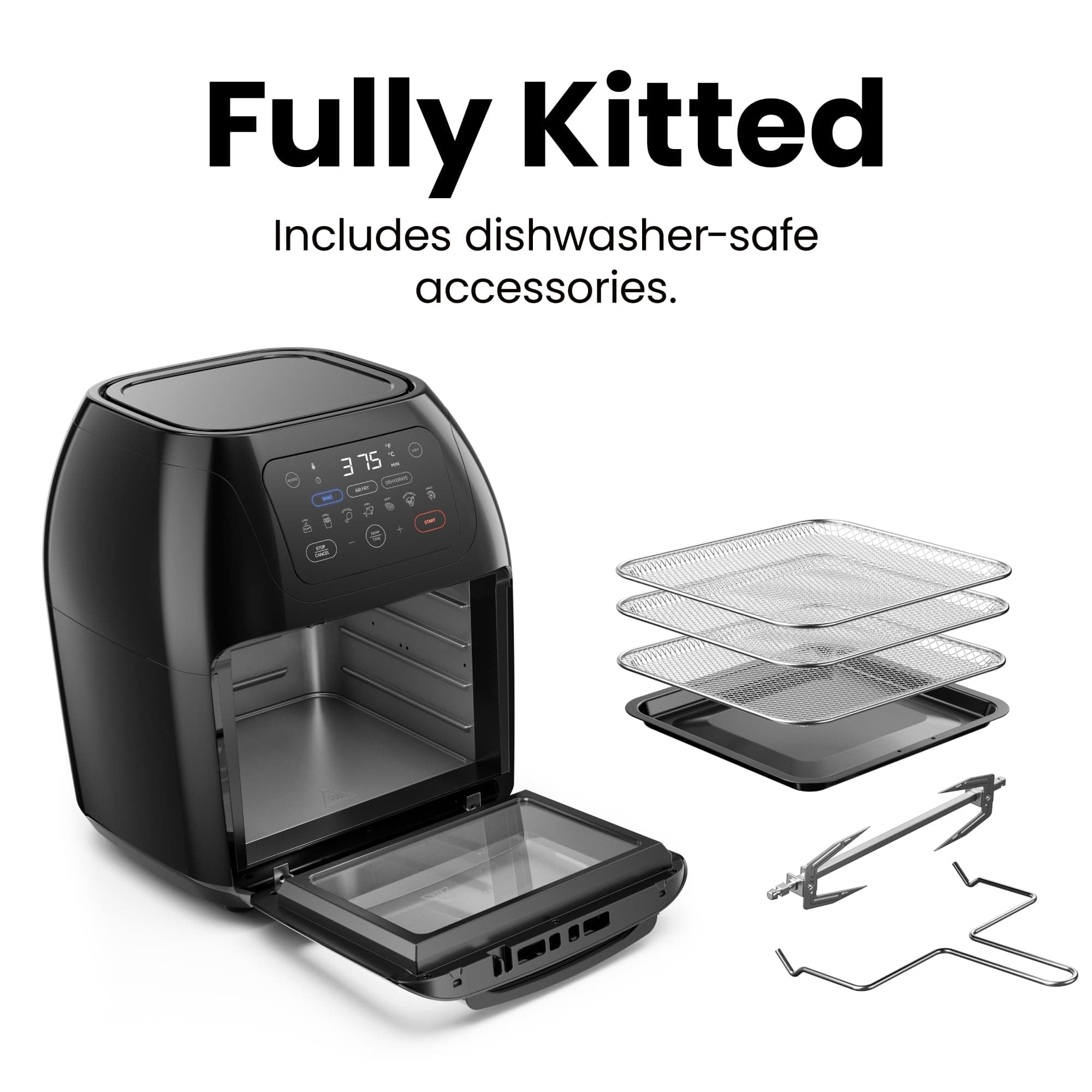 CHEFMAN Multifunctional Digital Air Fryer+ Rotisserie, Dehydrator, Convection Oven, 17 Touch Screen Presets Fry, Roast, Dehydrate, Bake, XL 10L Family Size, Auto Shutoff, Large Easy-View Window, Black, view 8