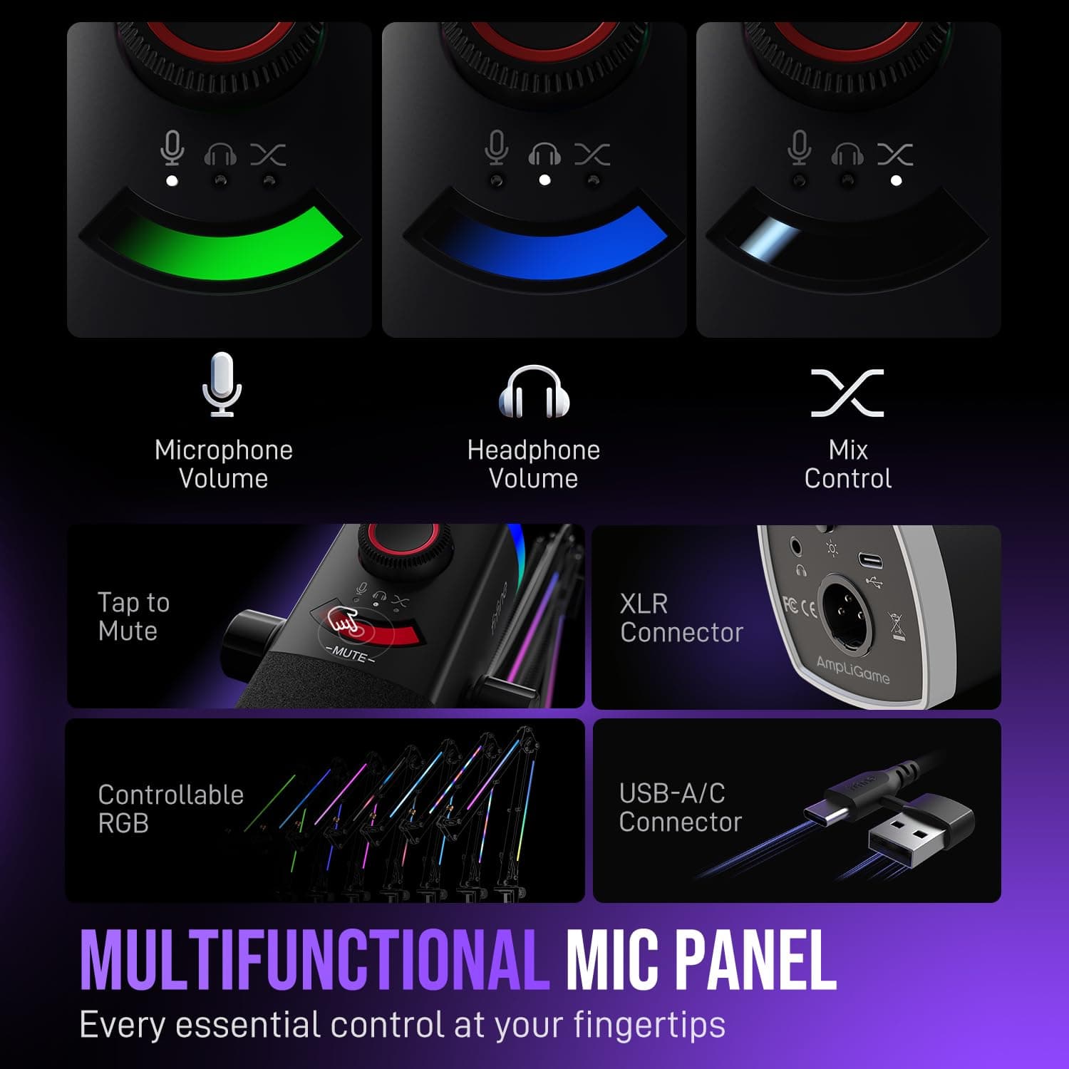 FIFINE AmpliGame AM8PROT Gaming Microphone Kit, XLR/USB Dynamic PC Mic, view 6