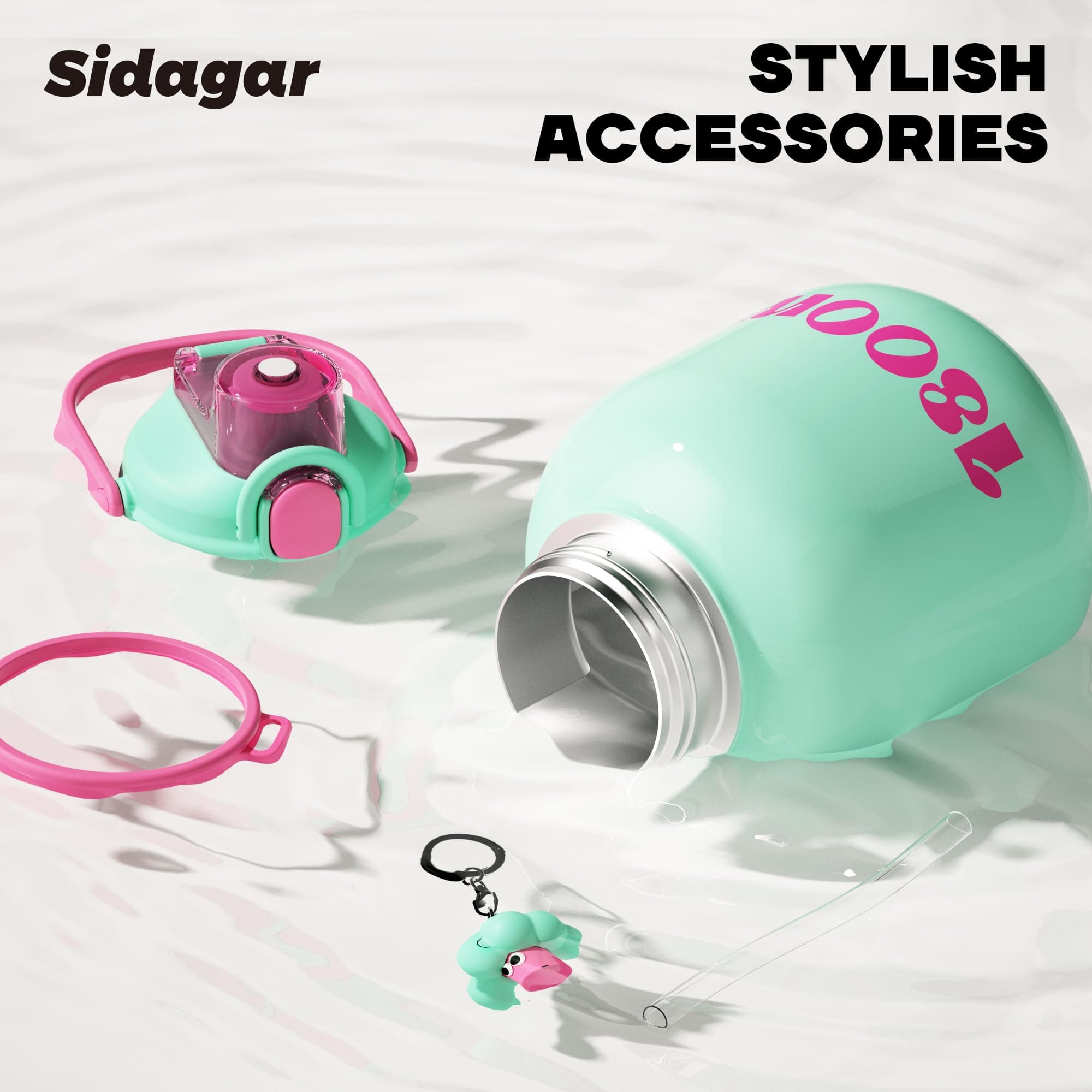 Sidagar 60 oz Half Gallon Insulated Water Bottle with Straw, Green, view 7