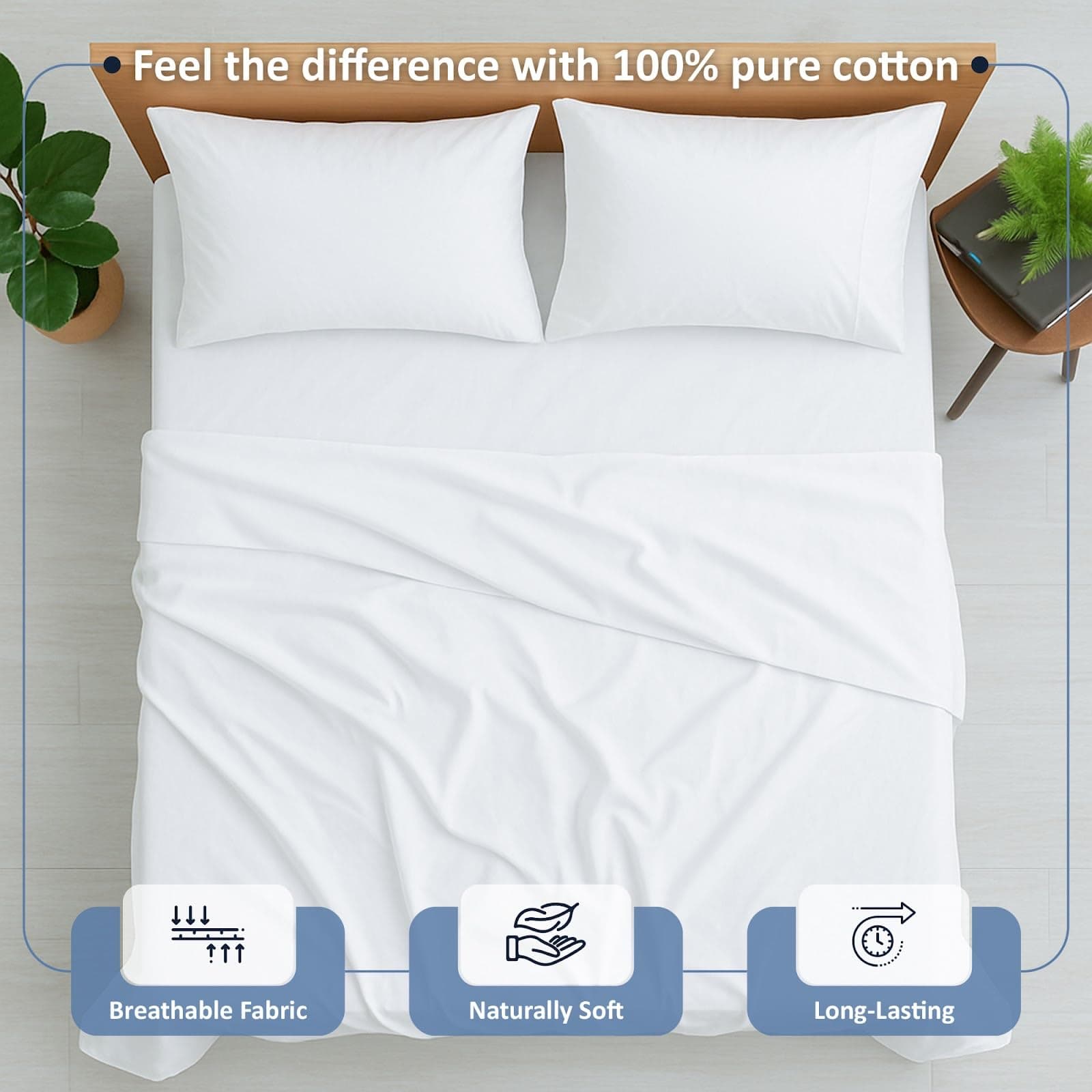 Cottington Lane Queen Sheet Set, 4 Piece 100% Cotton, 16" Deep, White, view 2
