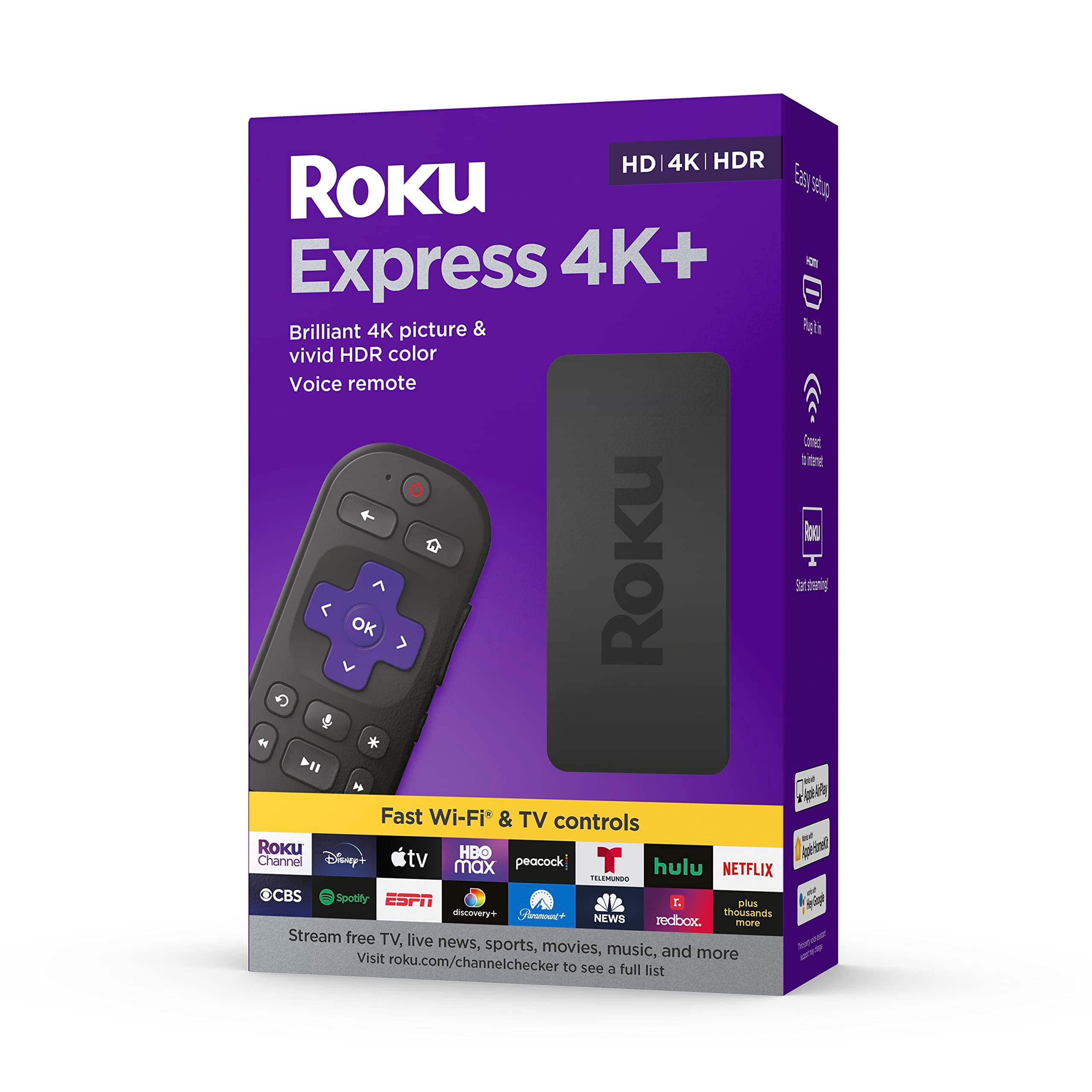 Roku Express 4K+ | Roku Streaming Device 4K/HDR with Voice Remote, Free & Live TV, view 7