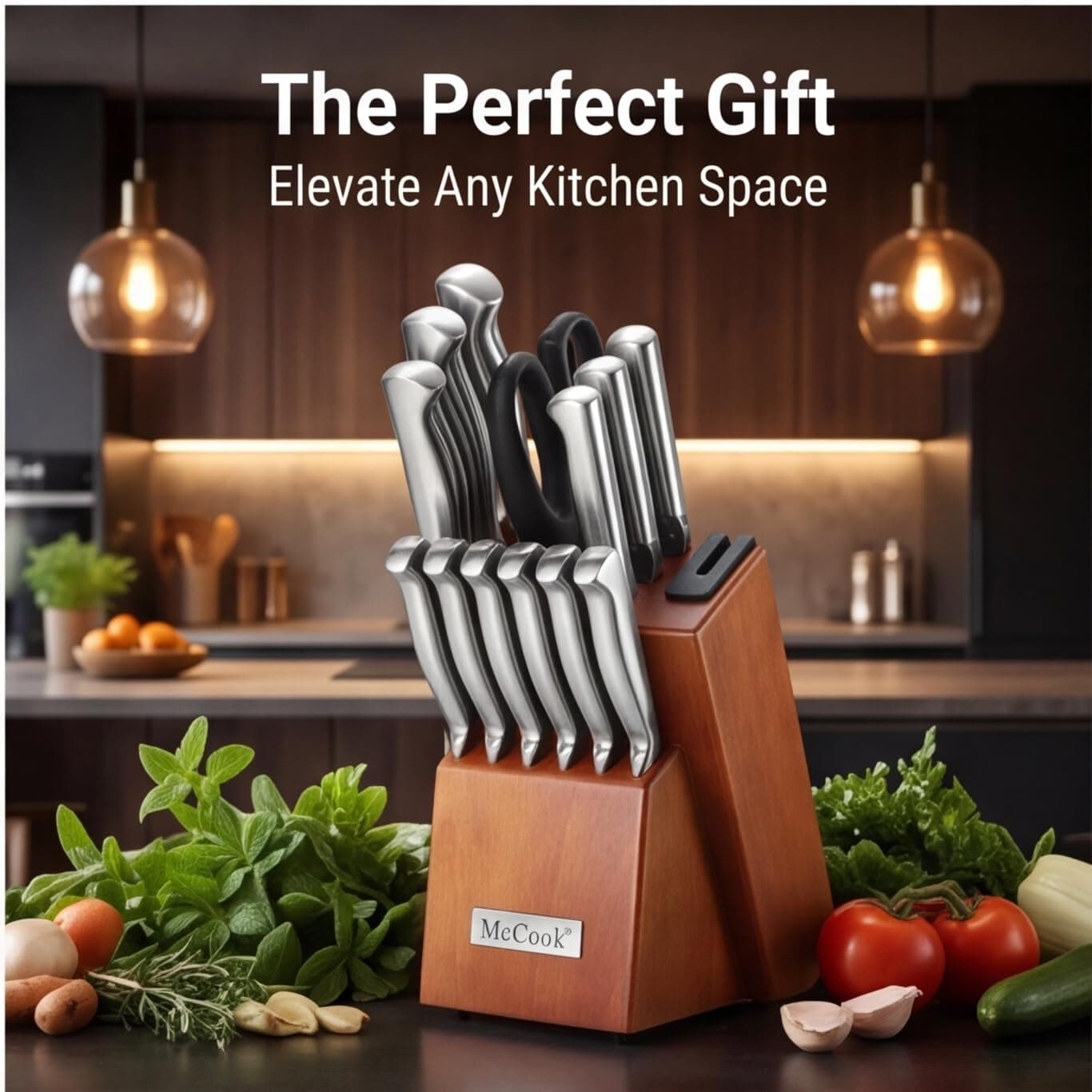 McCook Kitchen Knife Set 15PC Knife Block Set w Built-in Sharpener, view 9