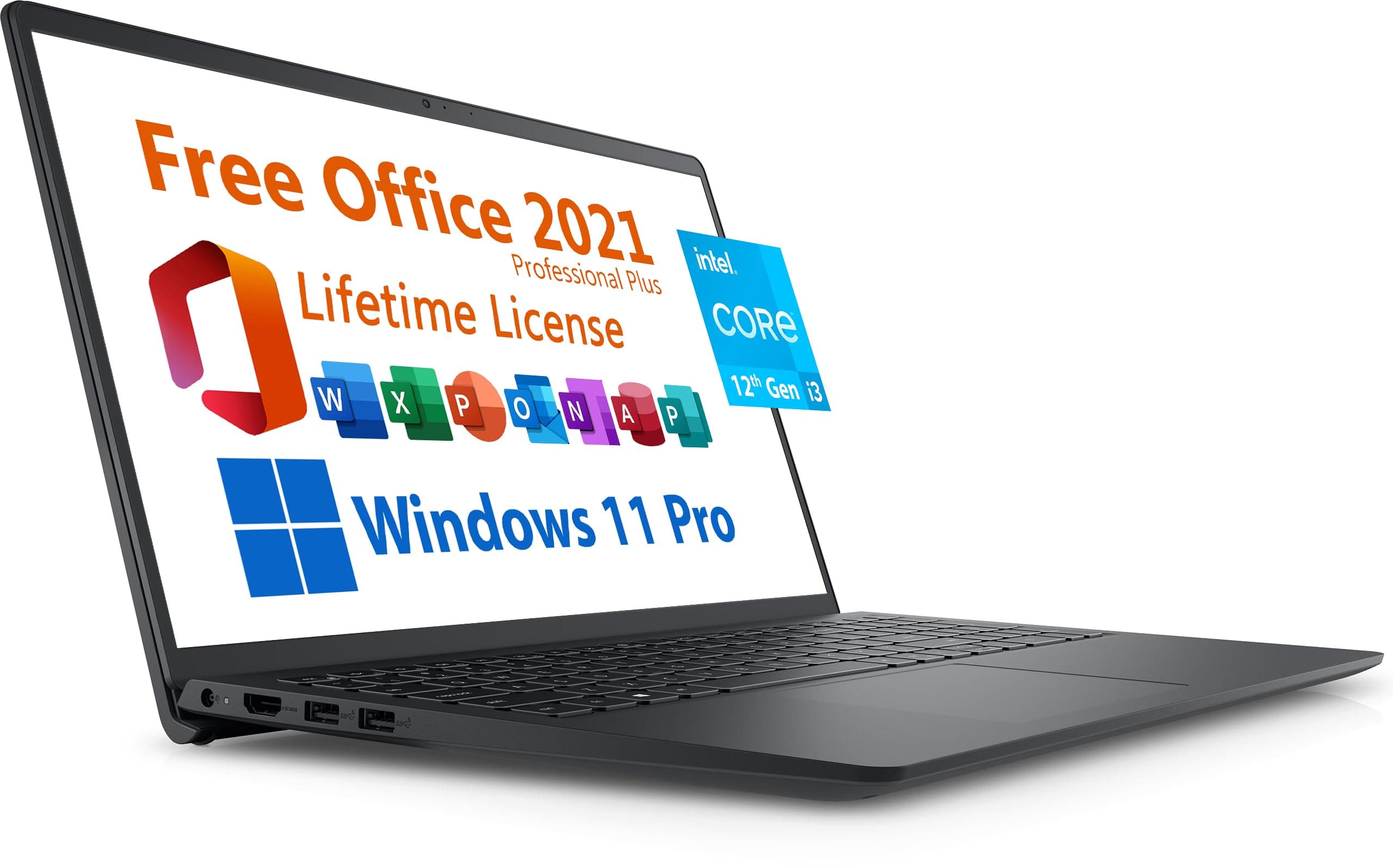 Dell 2024 Inspiron 15 Laptop, Free Microsoft Office 2021 with Lifetime License, 15.6" FHD 1920 x 1080, Intel 6-Core i3-1215U Upto 4.4 GHz, 16GB DDR4 RAM, 512GB PCIe SSD, Windows 11 Pro, Black, view 2