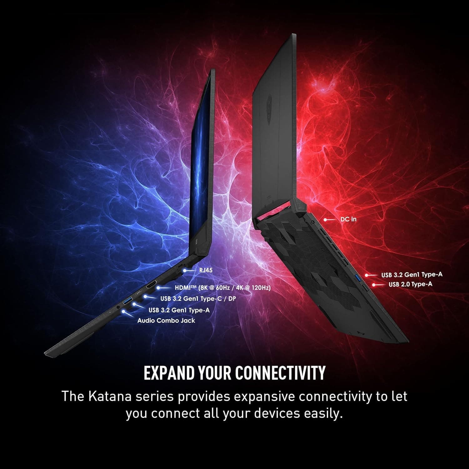 msi Katana 15 HX 15.6” 165Hz QHD Gaming Laptop: Intel Core i7-14650HX, NVIDIA Geforce RTX 5070, 32GB DDR5, 1TB NVMe SSD, RGB Keyboard, Windows 11 Pro, view 3