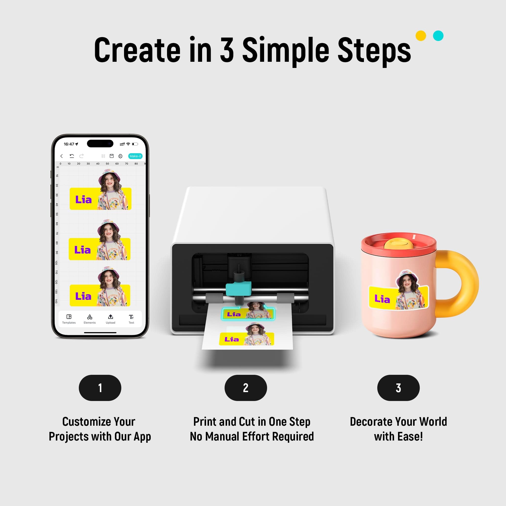 Liene PixCut S1 Color Sticker Printer & Cutting Machine - All-in-One Sticker Maker for DIY Crafts, Custom Labels & Gifts. Thermal Dye-Sublimation Photo Printer, 300 DPI, Precise AI Auto-Cutting, view 3