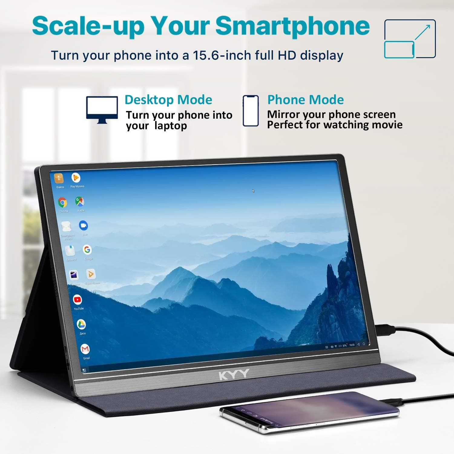 KYY Portable Monitor 15.6" 1080P Computer Monitor Screen Extender w/Cover, view 7
