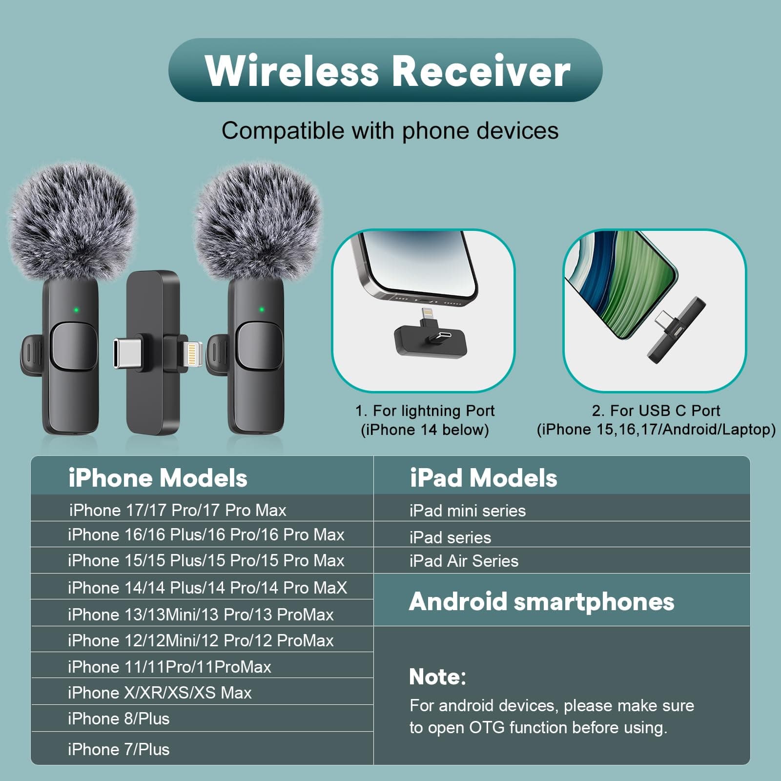 MAYBESTA Wireless Mini Microphone for iPhone, Android Phone - 2 Pack Lavalier Lapel Mic for Audio Video Recording - Clip on Content Creator Microphones for YouTube Tiktok Podcast Vlogging, view 2