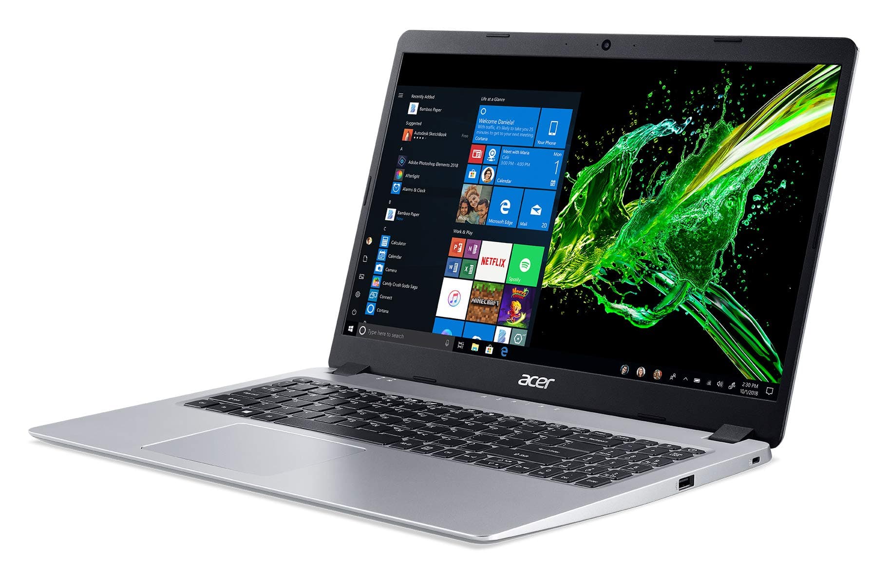 acer Aspire 5 Slim Laptop, 15.6 inches Full HD IPS Display, AMD Ryzen 3 3200U, Vega 3 Graphics, 4GB DDR4, 128GB SSD, Backlit Keyboard, Windows 10 in S Mode, A515-43-R19L, Silver, view 7