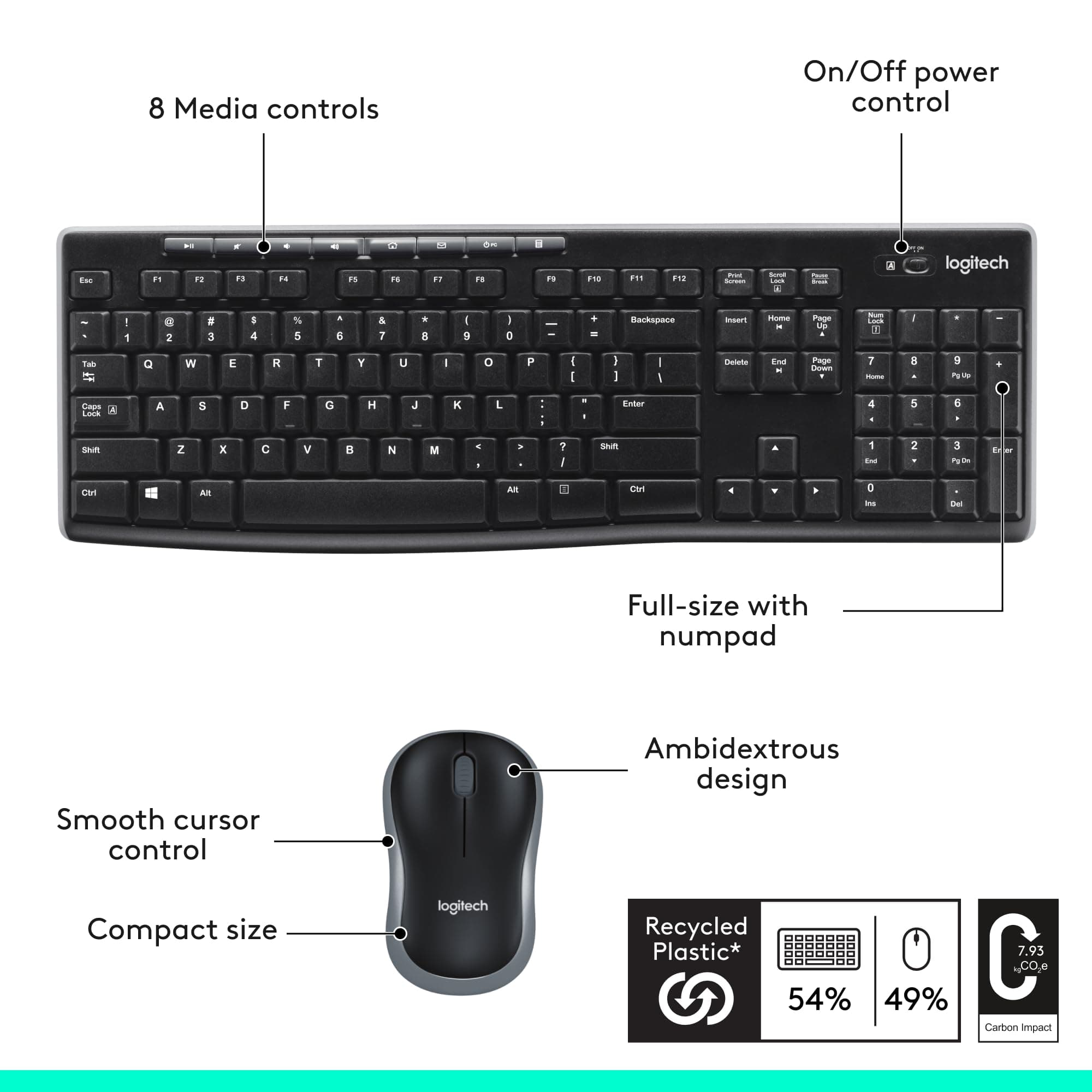 Logitech MK270 Full Size Wireless Keyboard and Mouse Combo - Black, view 7