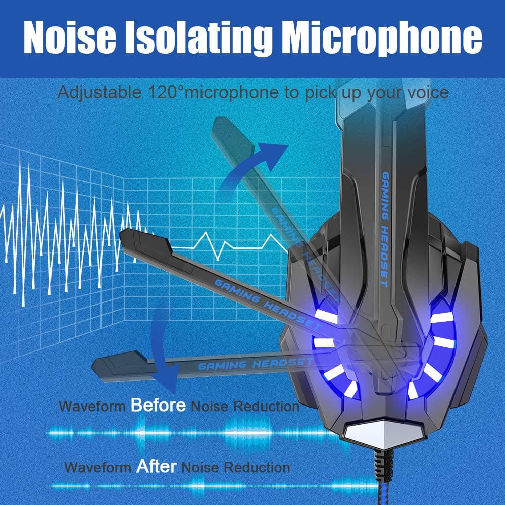BENGOO G9000 Stereo Gaming Headset for PS4 PC Xbox One PS5 Controller, Noise Cancelling Over Ear Headphones with Mic, LED Light, 7.1 Surround Sound, Soft Memory Earmuffs for Nintendo Xbox Series X|S, view 4