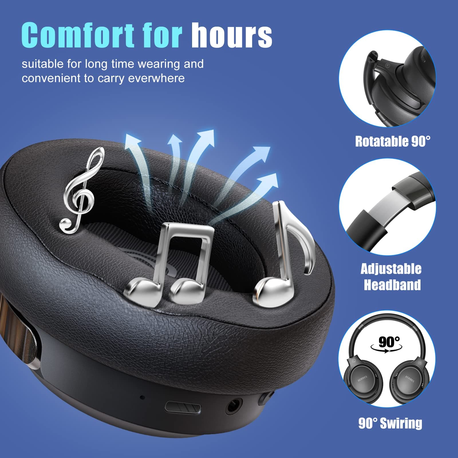 BERIBES Bluetooth Headphones Over Ear Wireless HiFi Stereo Headsets 65H 6EQ, view 4