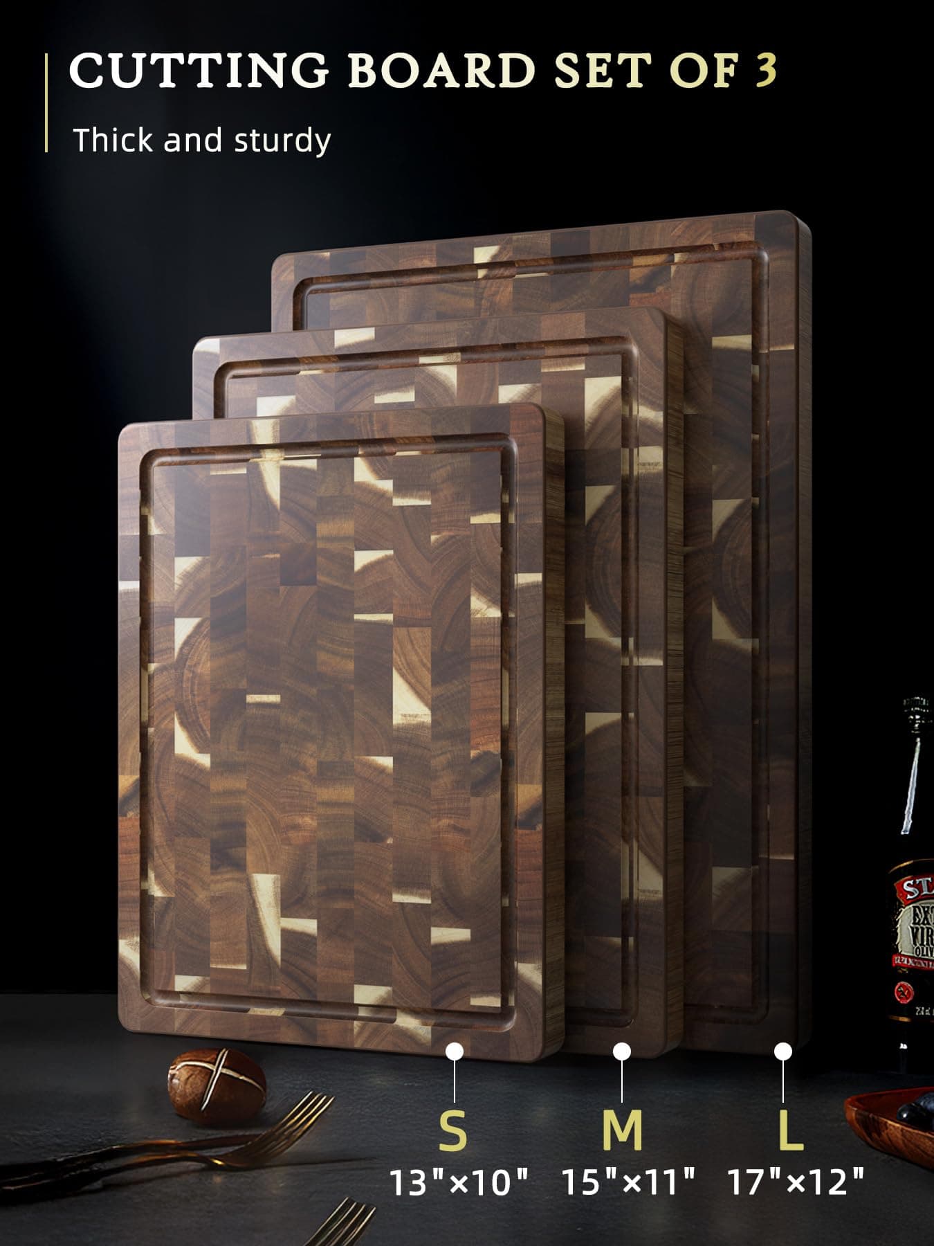 HOSHANHO 3 Packs Cutting Board Set, Extra Large Acacia Wood Cutting Boards, view 2
